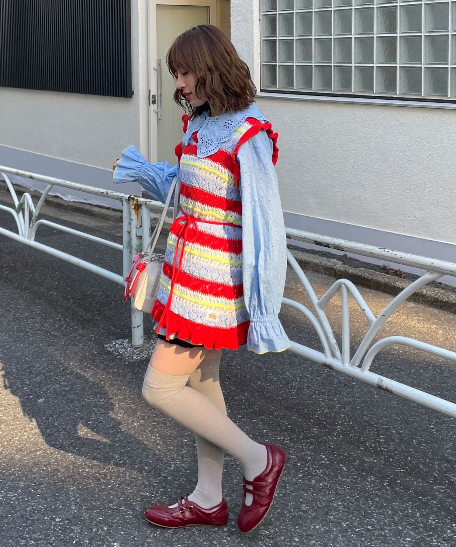 CIAOPANIC(チャオパニック) 【HELLO.SANFRANCISCO/ハローサンフランシスコ】透かし柄ボーダーニットチュニック