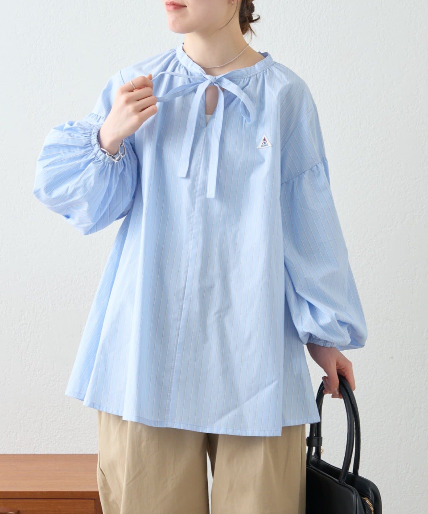 CIAOPANIC TYPY(チャオパニックティピー) 【GEVACO】ストライプ柄ボウタイギャザーチュニックブラウス