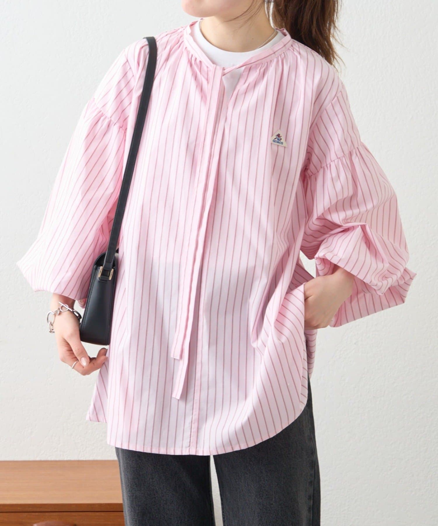 CIAOPANIC TYPY(チャオパニックティピー) 【GEVACO】ストライプ柄ボウタイギャザーチュニックブラウス