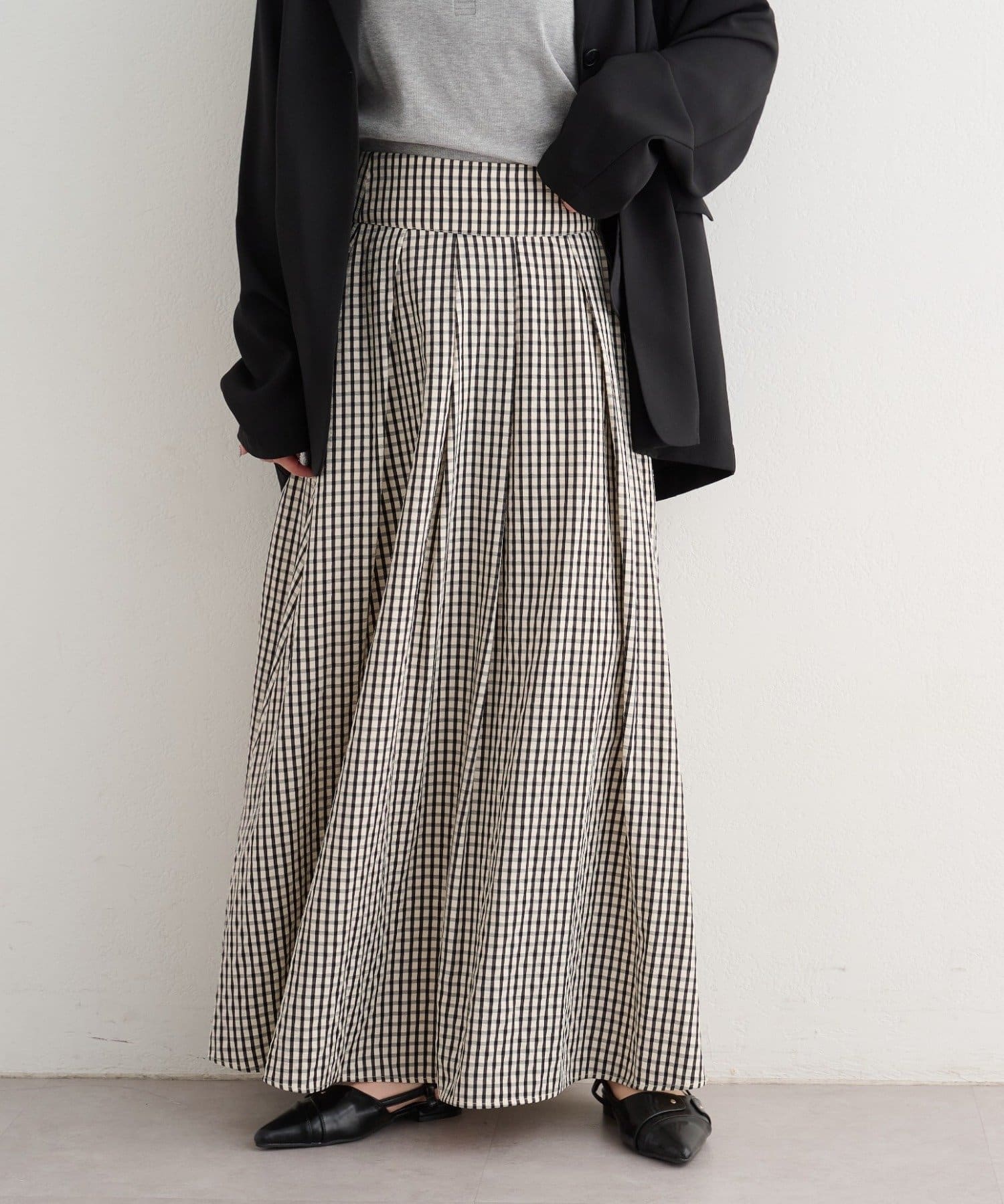 Kastane(カスタネ) 【チェック&無地】B タックフレアスカート