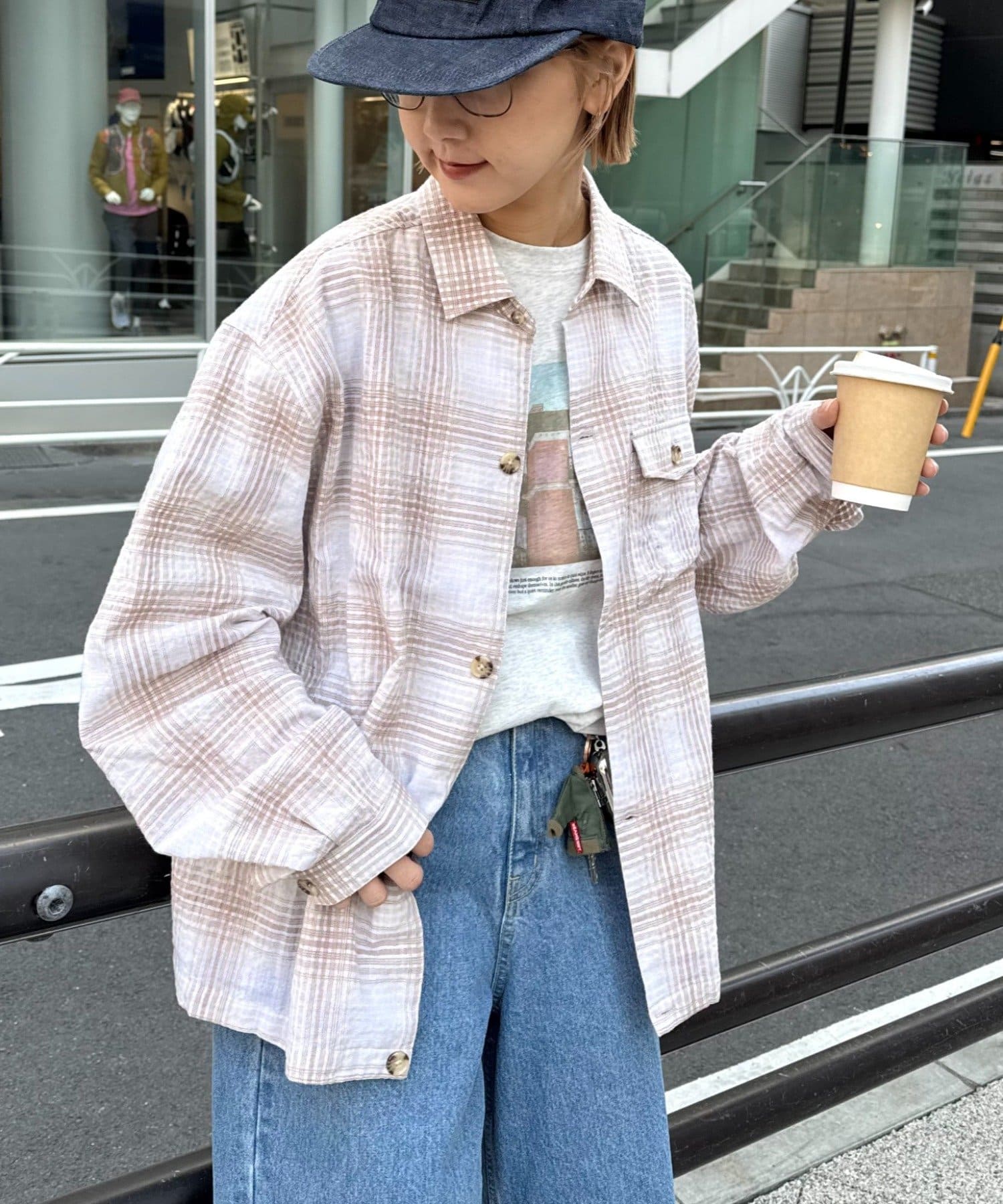 CIAOPANIC TYPY(チャオパニックティピー) 【着心地◎】ユニセックス/シアサッカーフェードチェックシャツ