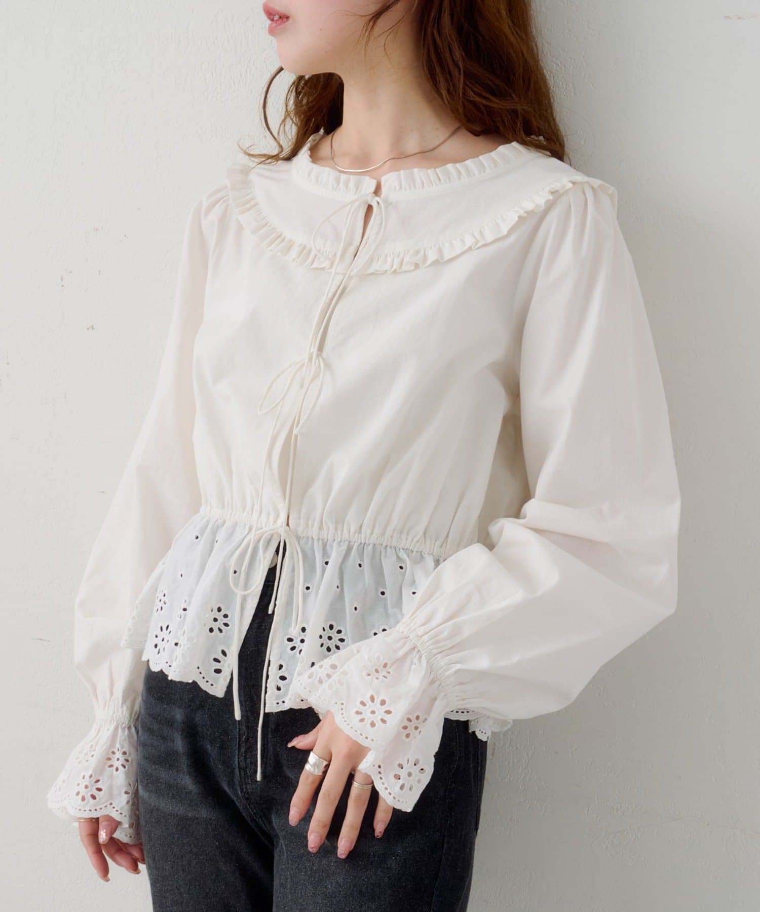 Kastane(カスタネ) 【3.12(木)12:00発売】Bコットンレース フリルブラウス