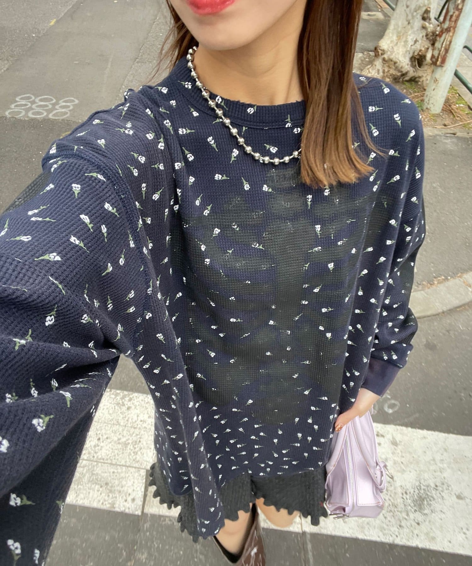 CIAOPANIC(チャオパニック) 【RePRODUCTION LABEL / リプロダクションレーベル】クルーネックフェードフラワーサーマル