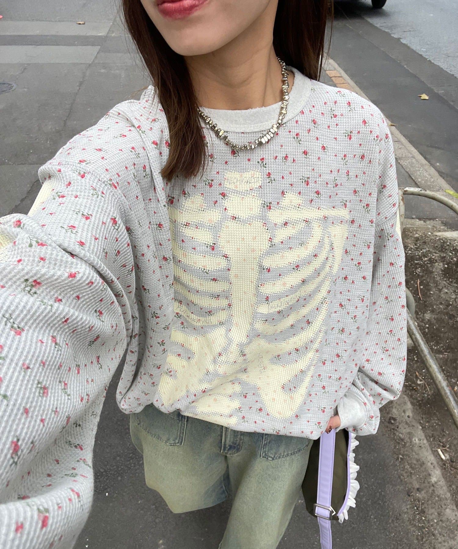 CIAOPANIC(チャオパニック) 【RePRODUCTION LABEL / リプロダクションレーベル】クルーネックフェードフラワーサーマル