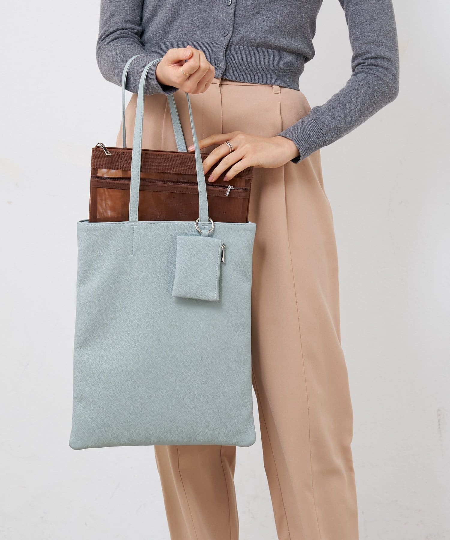 BIRTHDAY BAR(バースデイバー) フェイクレザーフラットバッグ メッシュバッグインバッグ