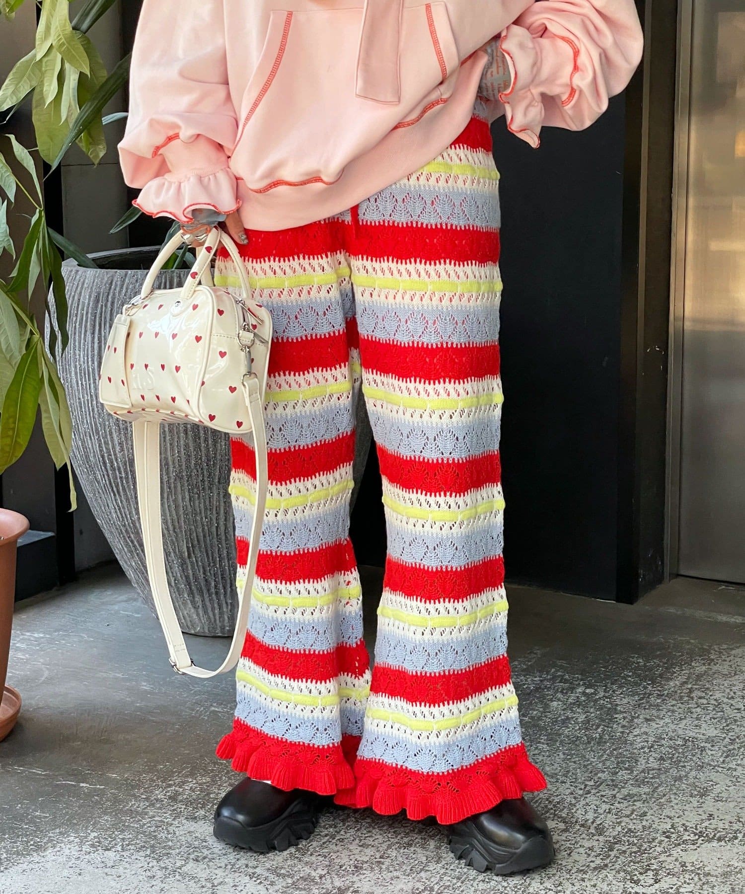 CIAOPANIC(チャオパニック) 【HELLO.SANFRANCISCO/ハローサンフランシスコ】透かし柄ボーダーニットパンツ