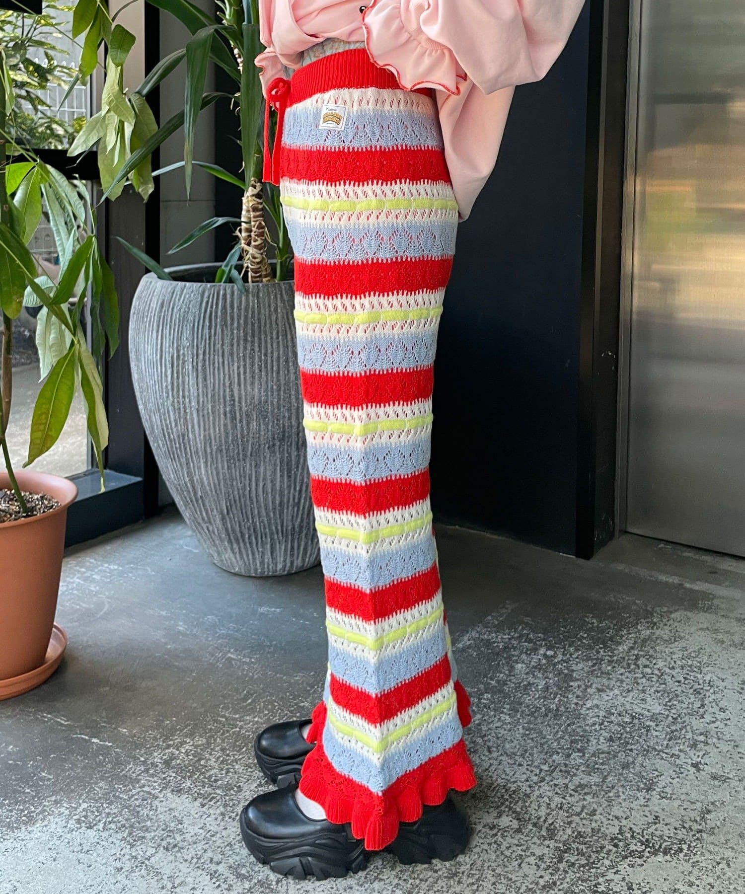 CIAOPANIC(チャオパニック) 【HELLO.SANFRANCISCO/ハローサンフランシスコ】透かし柄ボーダーニットパンツ