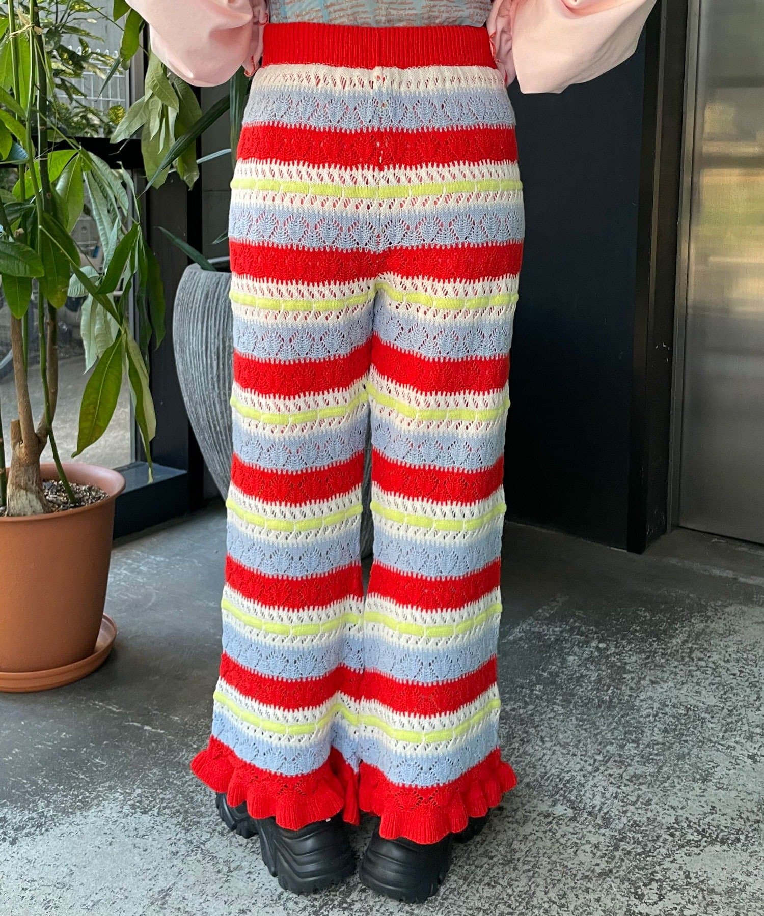 CIAOPANIC(チャオパニック) 【HELLO.SANFRANCISCO/ハローサンフランシスコ】透かし柄ボーダーニットパンツ