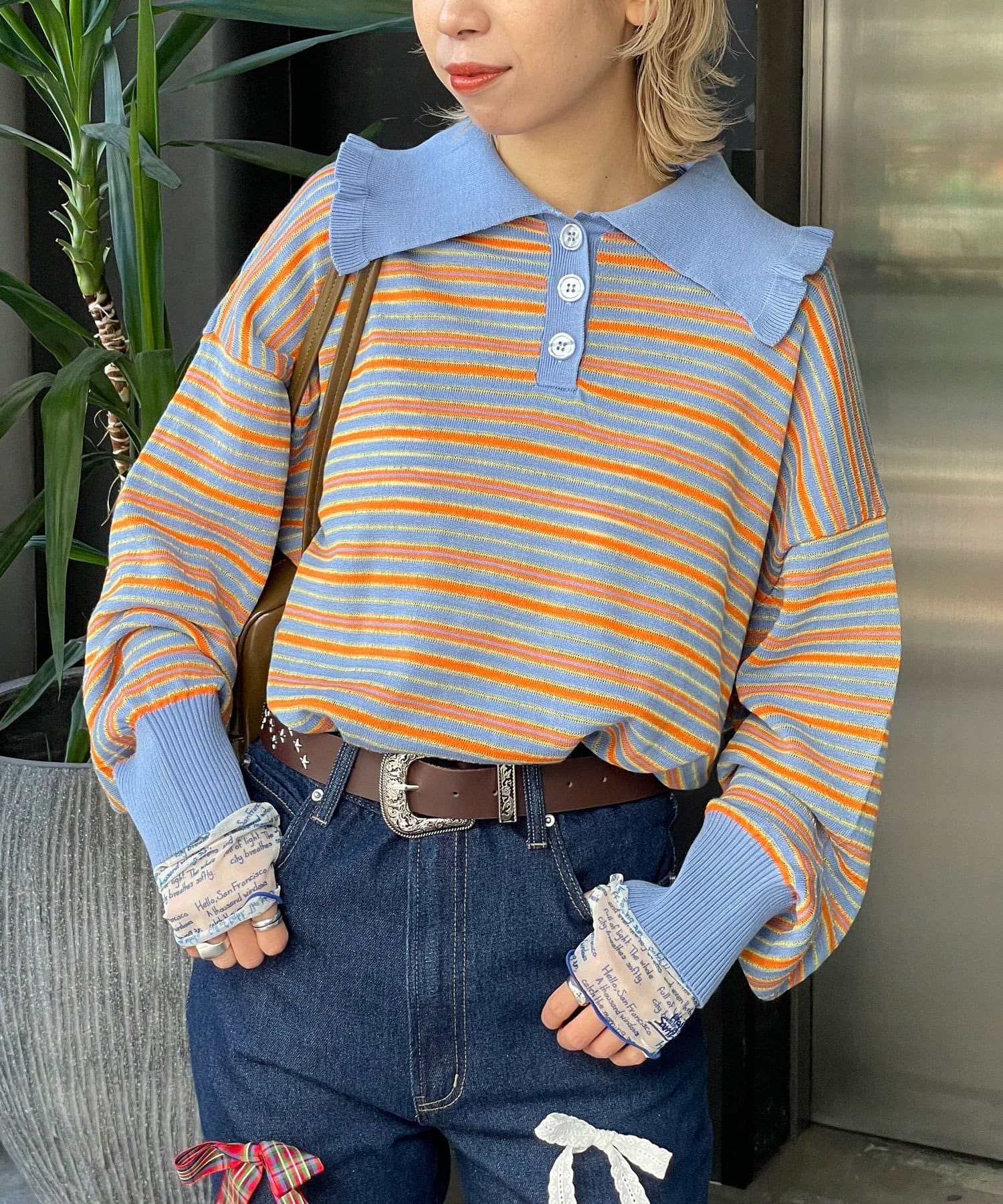 CIAOPANIC(チャオパニック) 【HELLO.SANFRANCISCO/ハローサンフランシスコ】ビッグカラーボーダーポロニット