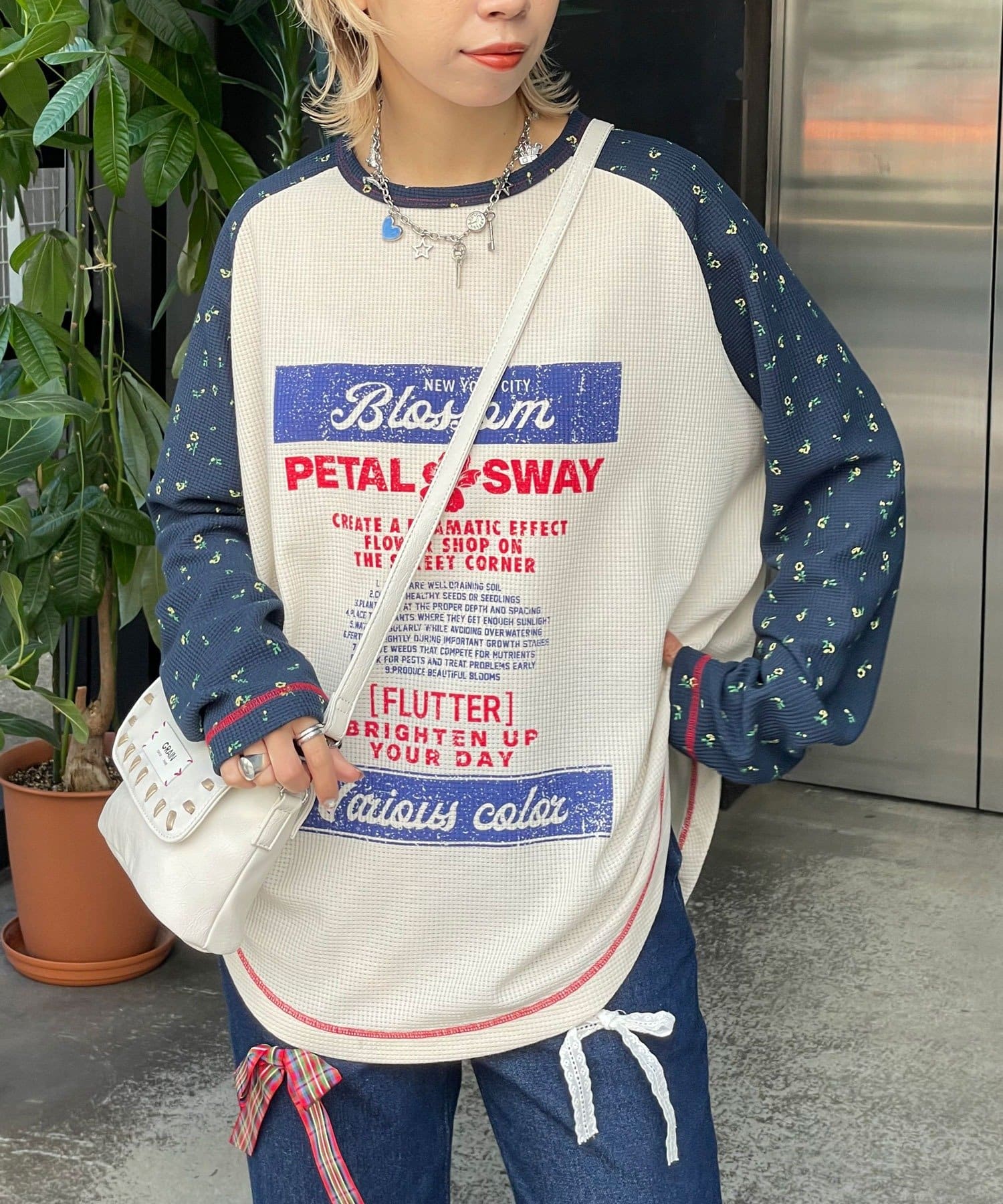 CIAOPANIC(チャオパニック) 【HELLO.SANFRANCISCO/ハローサンフランシスコ】プリントワッフルラグランTEE