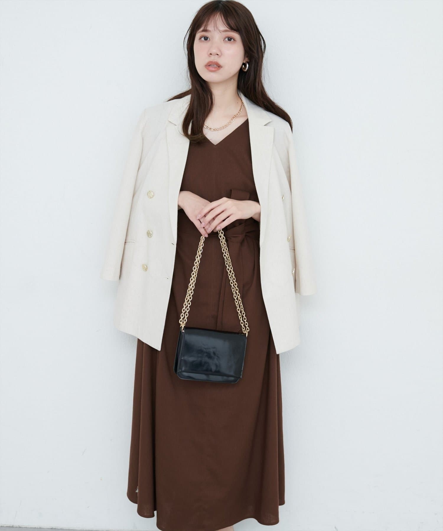 NICE CLAUP / OLIVE des OLIVE OUTLET(ナイスクラップ  / オリーブ デ オリーブ アウトレット) 【natural couture】選べる袖丈前後２WAYベルト付きワンヒ