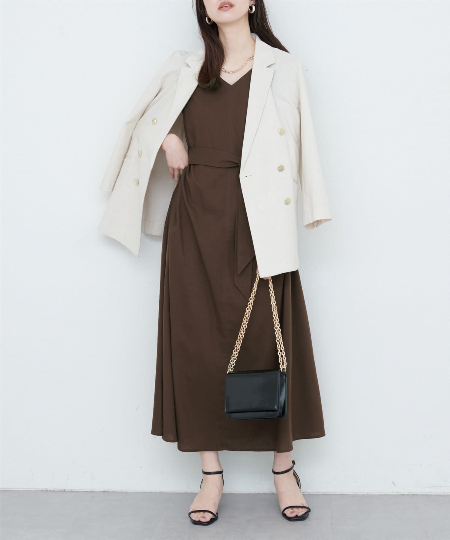 NICE CLAUP / OLIVE des OLIVE OUTLET(ナイスクラップ  / オリーブ デ オリーブ アウトレット) 【natural couture】選べる袖丈前後２WAYベルト付きワンヒ