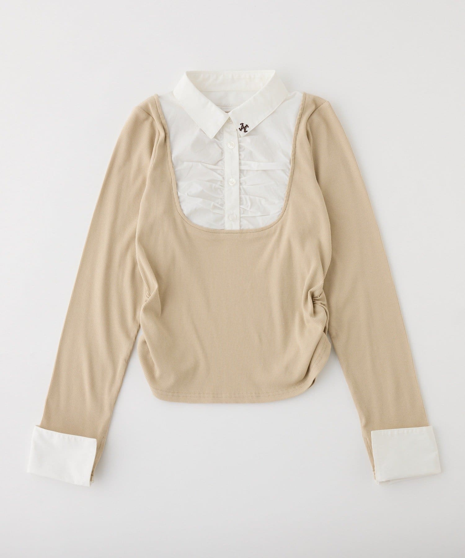 one after another NICE CLAUP(ワンアフターアナザー ナイスクラップ) ロゴ刺繡レイヤードトップス