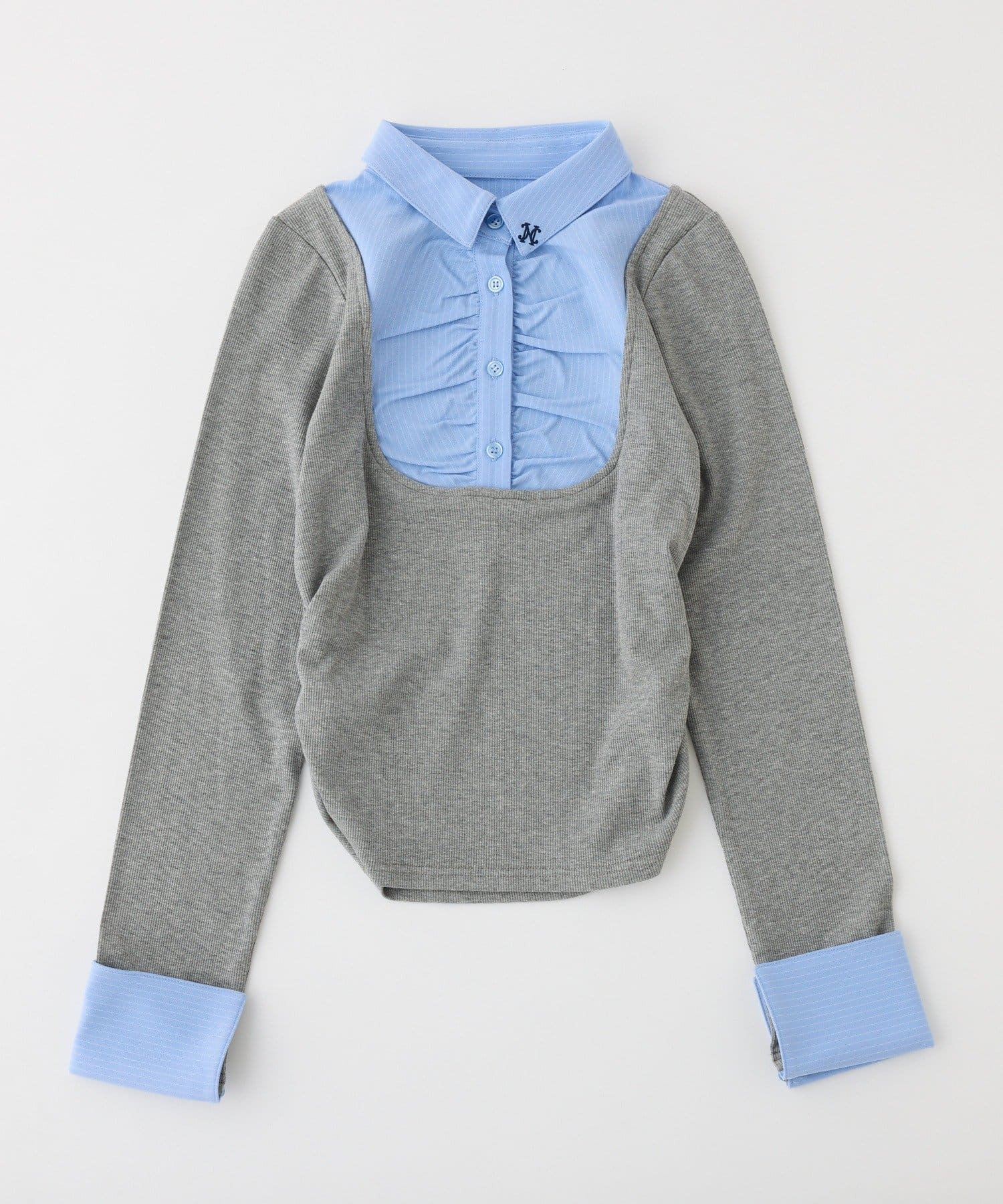 one after another NICE CLAUP(ワンアフターアナザー ナイスクラップ) ロゴ刺繡レイヤードトップス