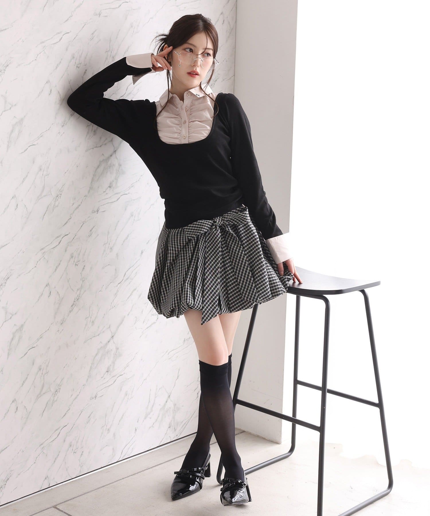 one after another NICE CLAUP(ワンアフターアナザー ナイスクラップ) ロゴ刺繡レイヤードトップス