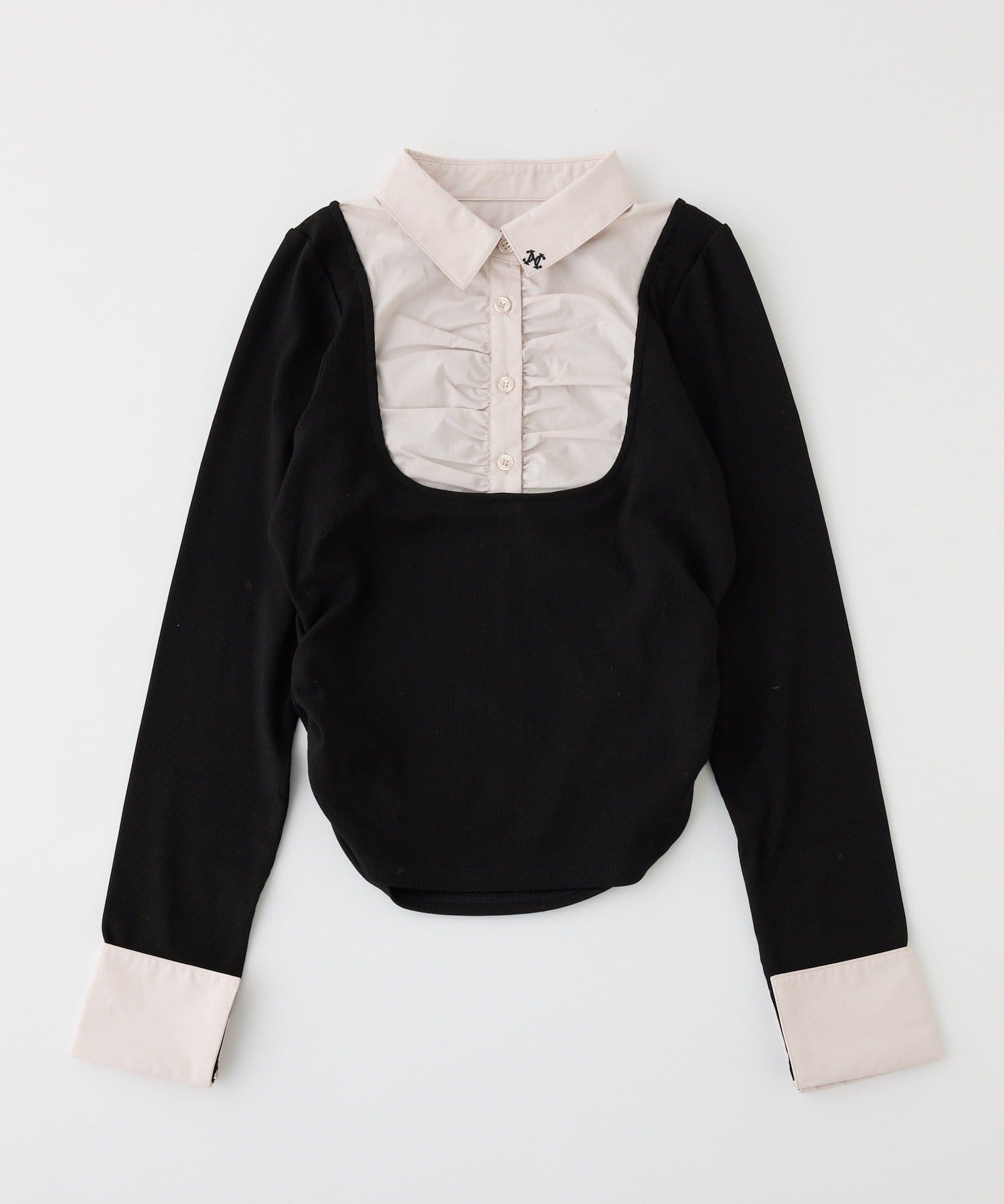 one after another NICE CLAUP(ワンアフターアナザー ナイスクラップ) ロゴ刺繡レイヤードトップス