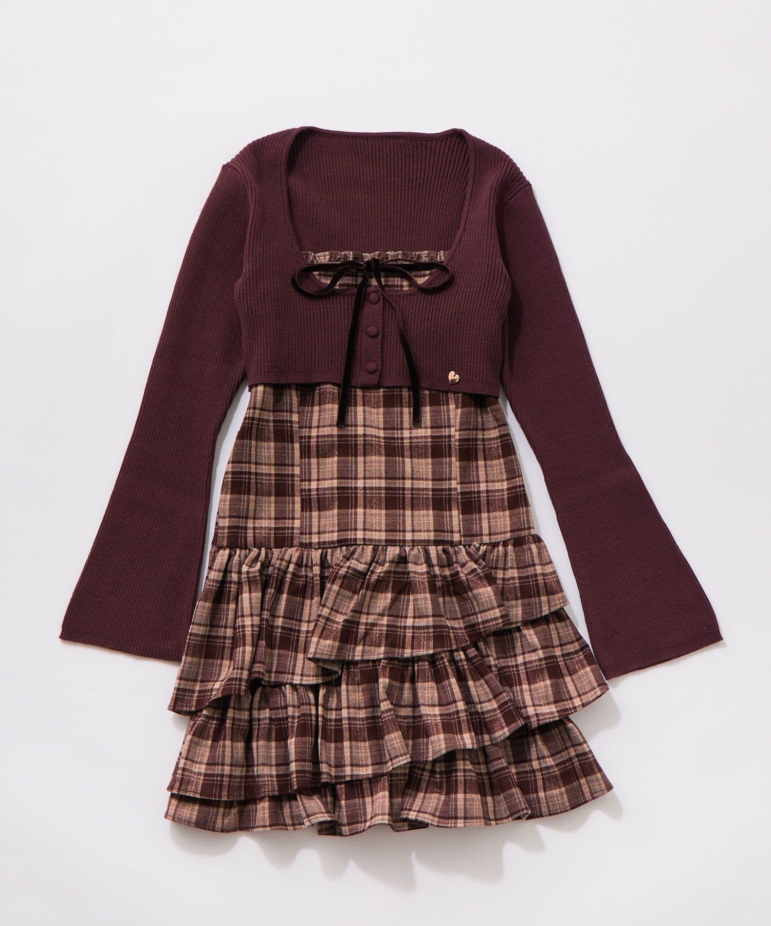 OLIVE des OLIVE(オリーブ デ オリーブ) 【Valentine Collection】フリルティアードワンピースとカーデのセット