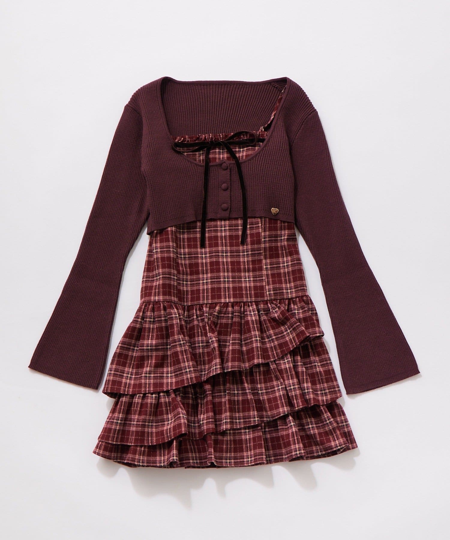 OLIVE des OLIVE(オリーブ デ オリーブ) 【Valentine Collection】フリルティアードワンピースとカーデのセット