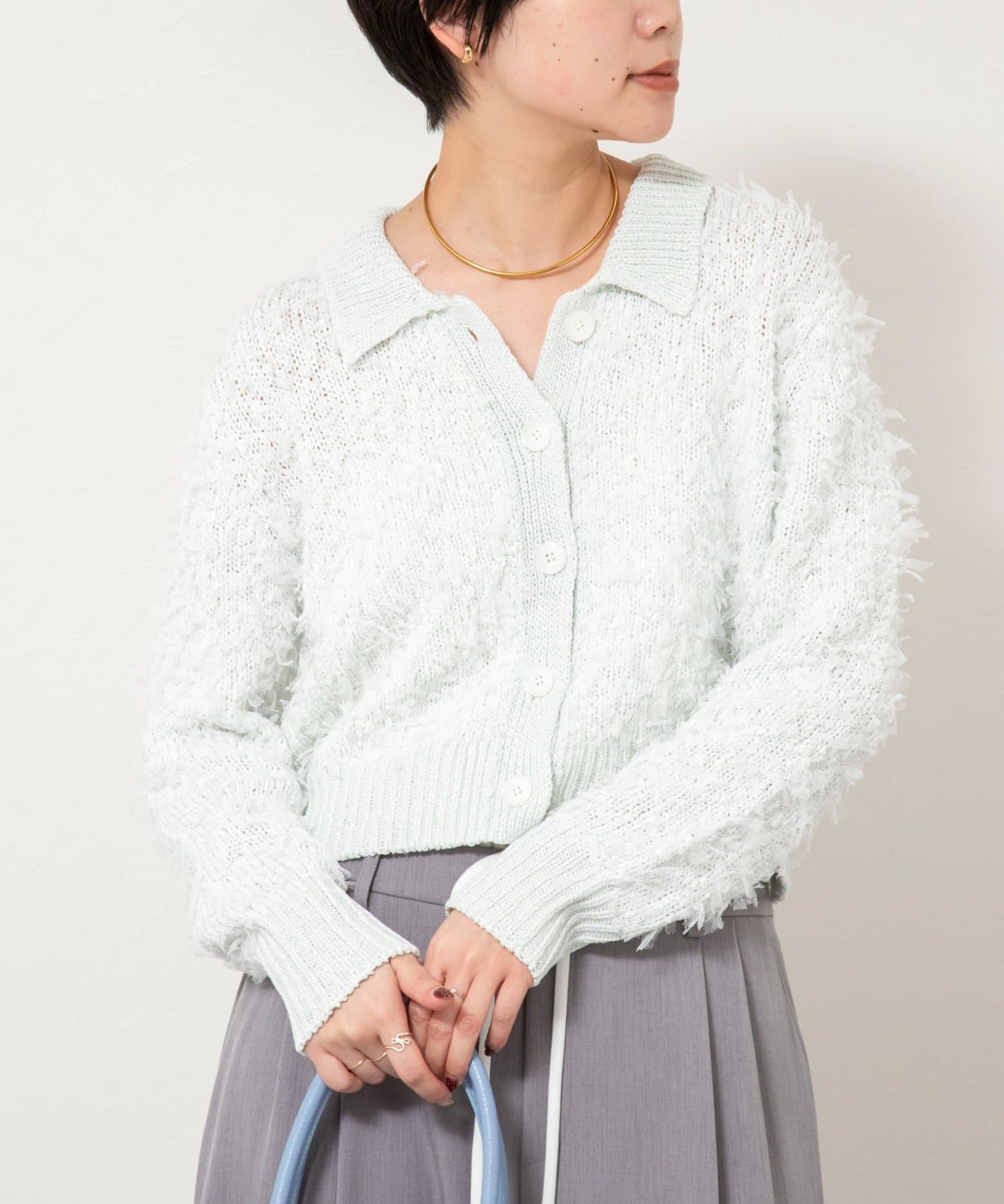 NOLLEY'S(ノーリーズ) 《手洗い可能》ファンシーヤーンポロ衿カーディガンジャケット