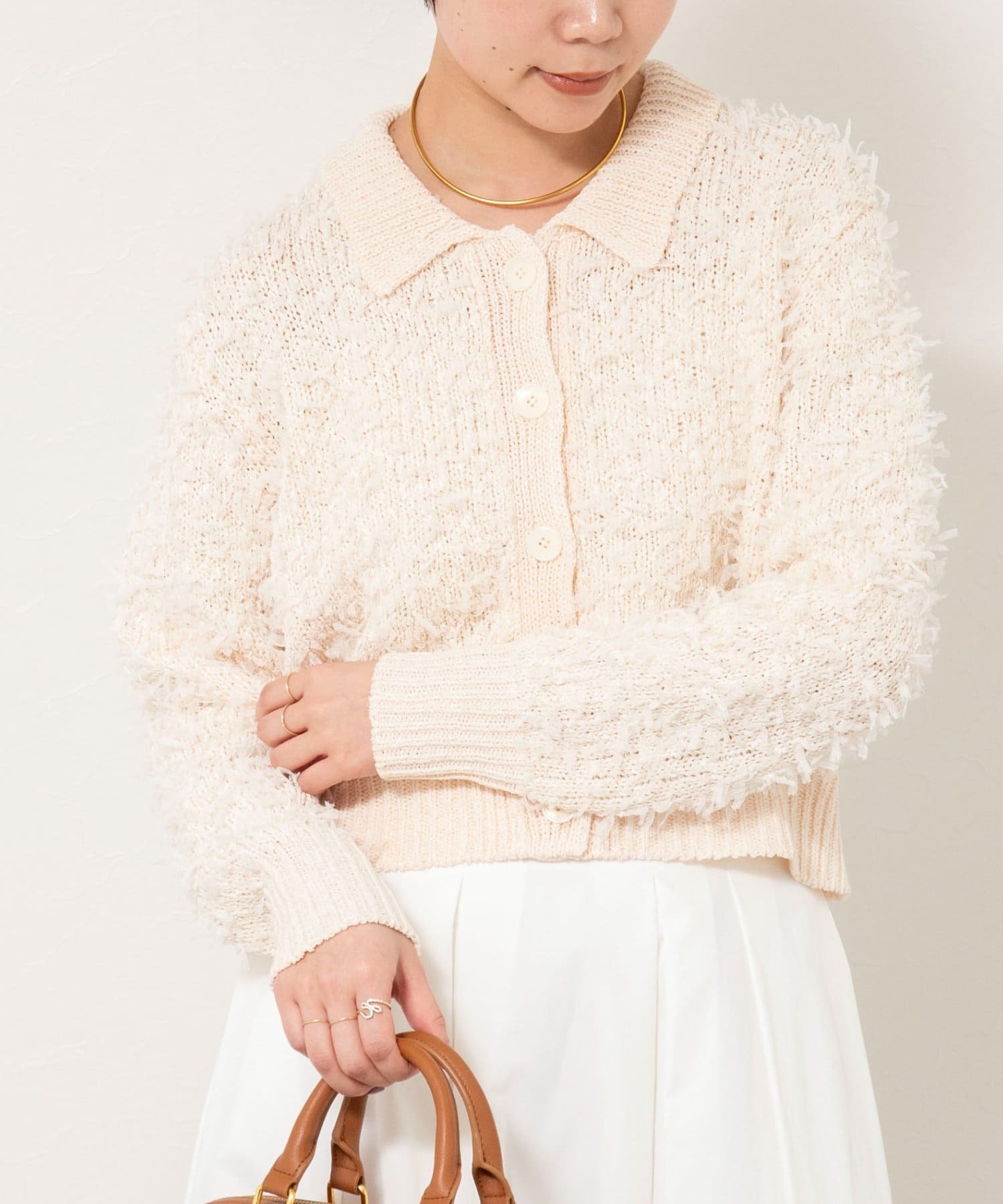 NOLLEY'S(ノーリーズ) 《手洗い可能》ファンシーヤーンポロ衿カーディガンジャケット