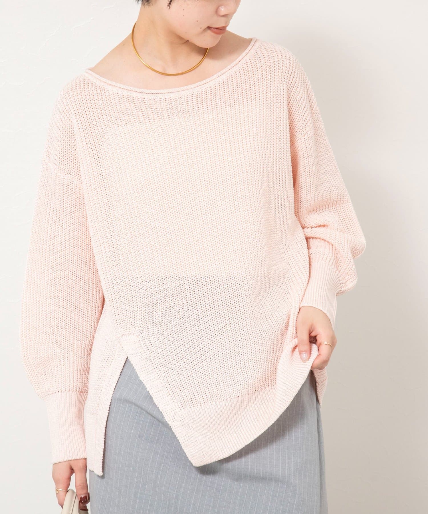 NOLLEY'S(ノーリーズ) 《手洗い可能》片畦前スリットプルオーバー