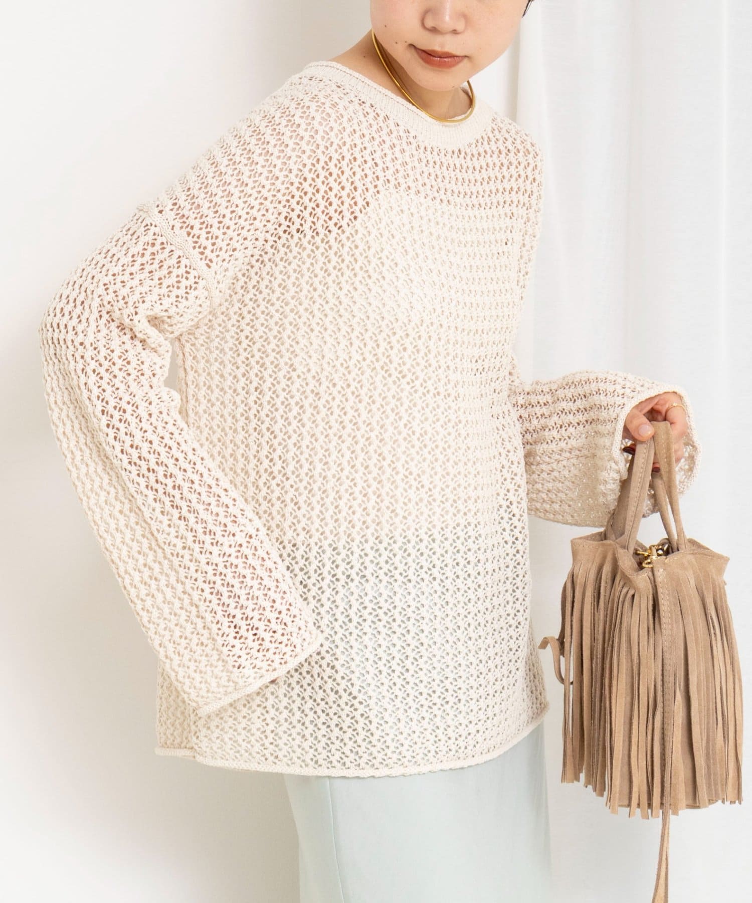 NOLLEY'S(ノーリーズ) 《手洗い可能》ペーパーヤーンメッシュプルオーバー