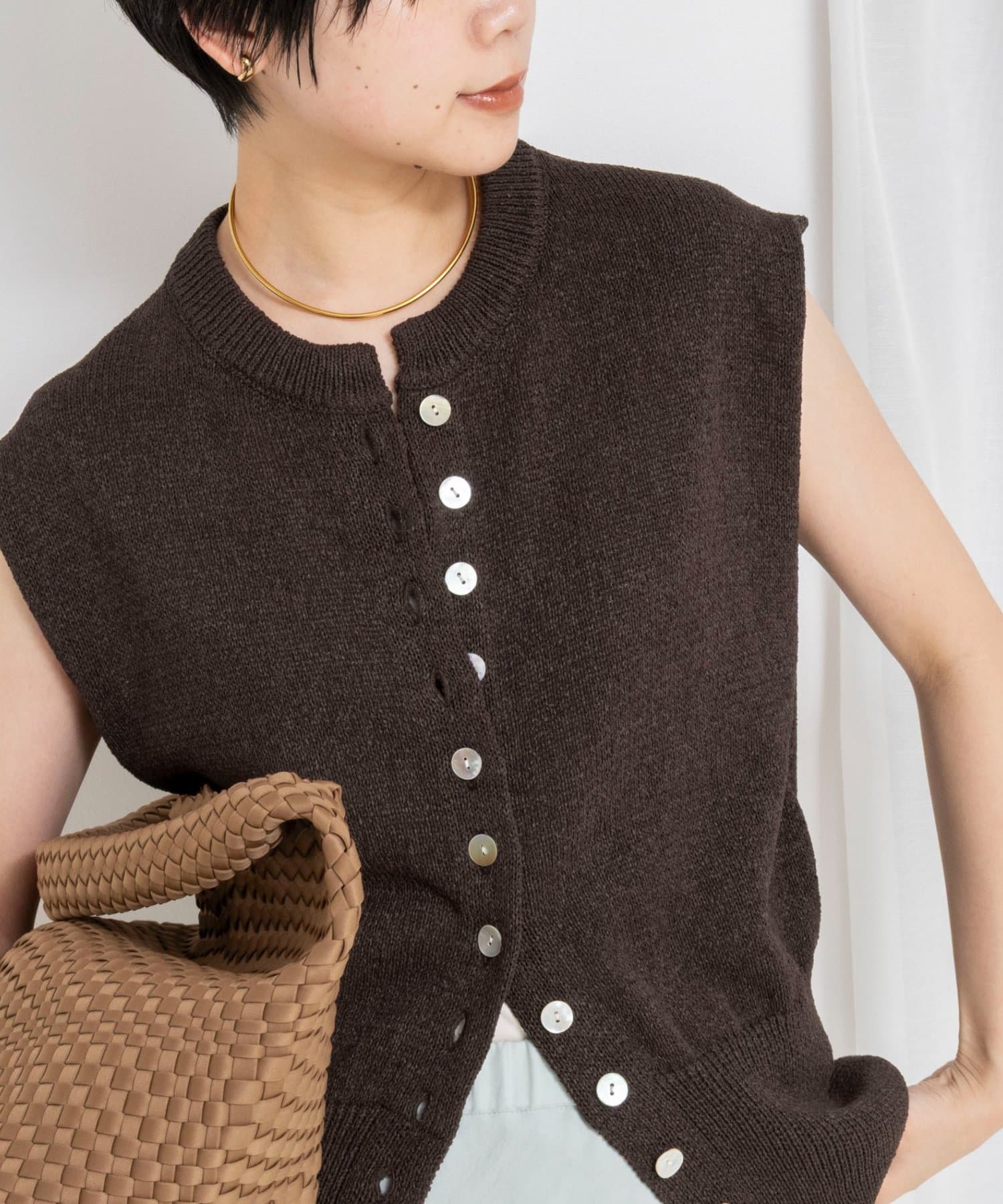 NOLLEY'S(ノーリーズ) 《手洗い可能》ペーパーヤーン天竺ベスト