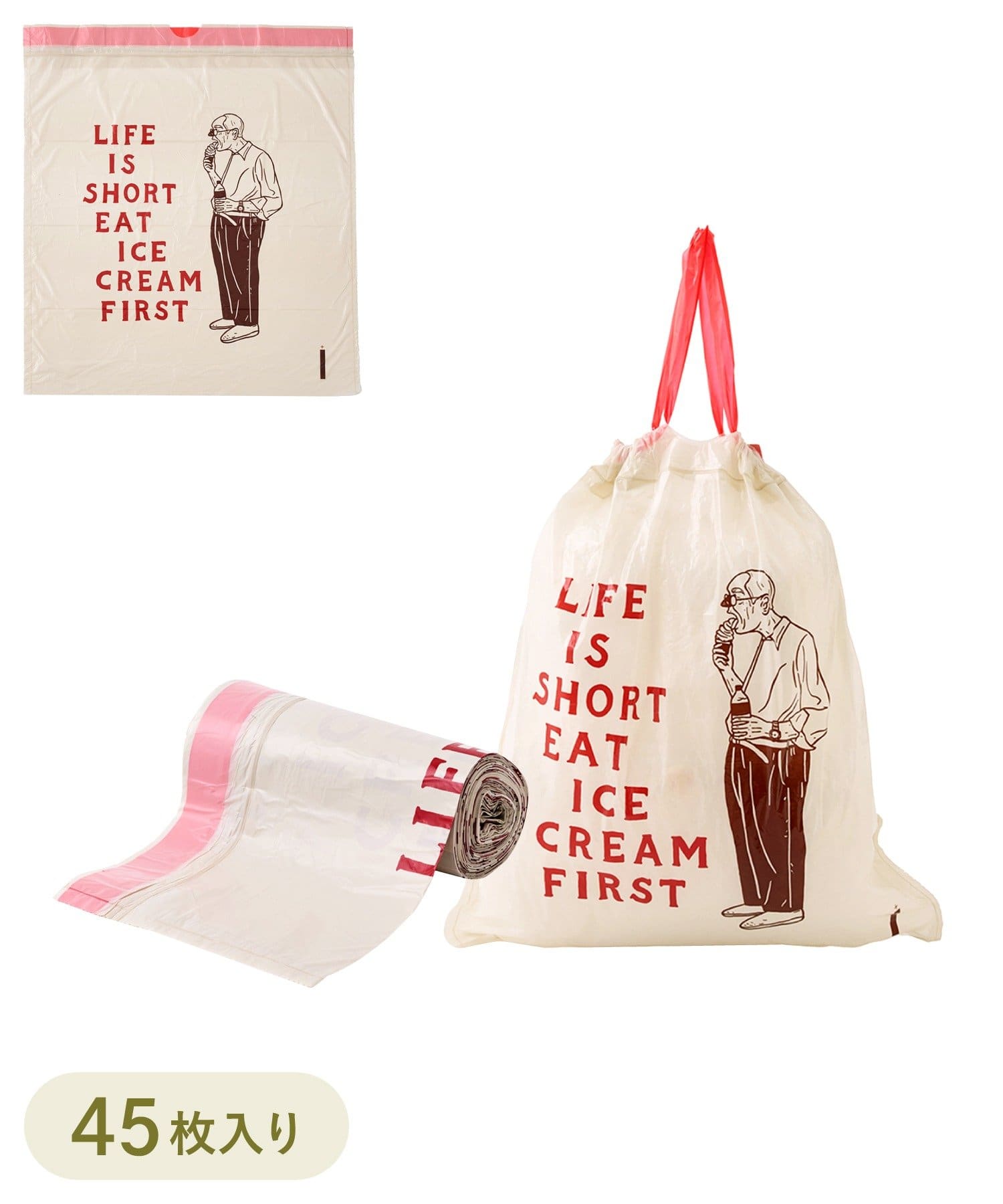 3COINS(スリーコインズ) ひも付きロールポリ袋：S（45枚入り）