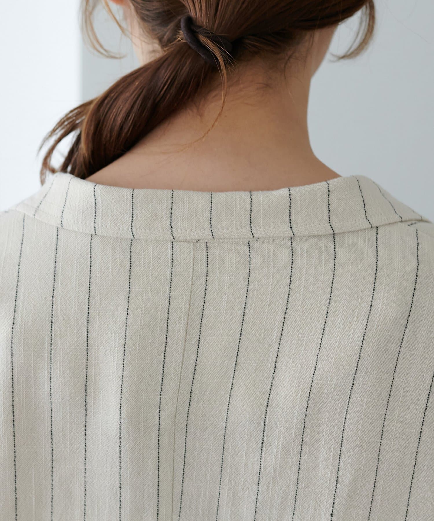 DISCOAT(ディスコート) 【WEB限定】麻混ストライプ半袖シャツジャケット