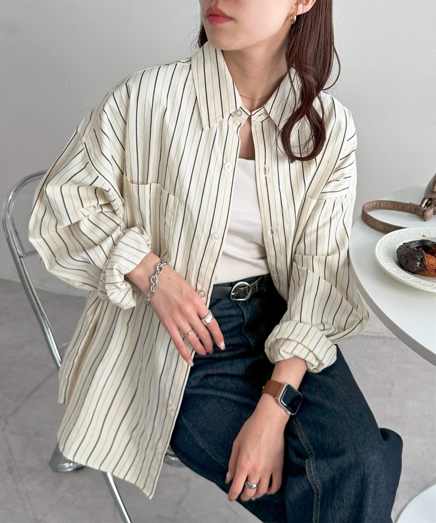 DISCOAT(ディスコート) 【WEB限定】ドビーストライプオーバーシャツ