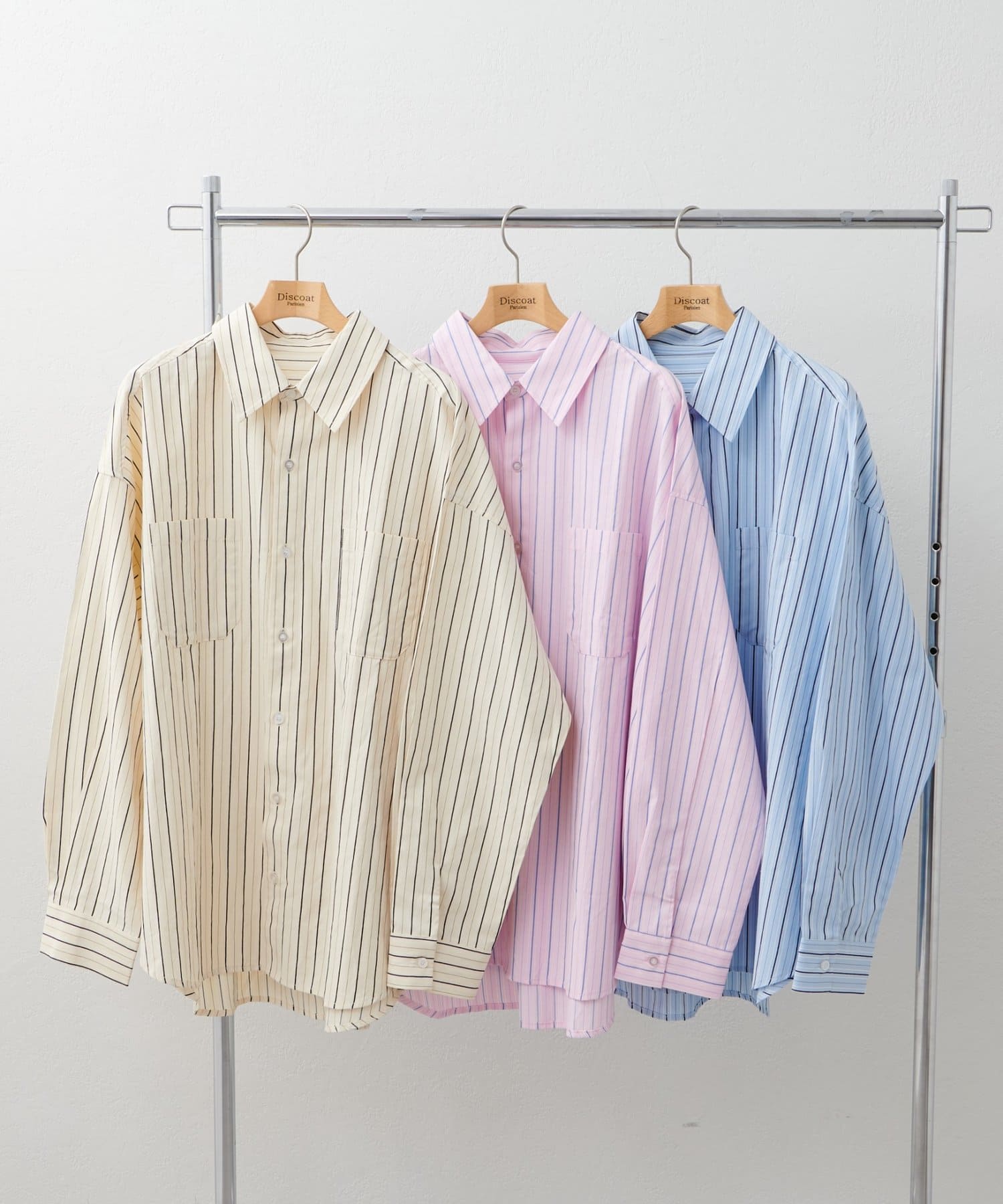 DISCOAT(ディスコート) 【WEB限定】ドビーストライプオーバーシャツ
