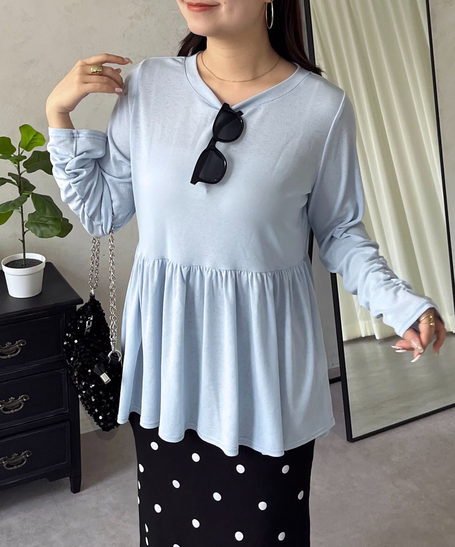 prose verse(プロズヴェール) 袖シャーリングシアーペプラムロンＴ