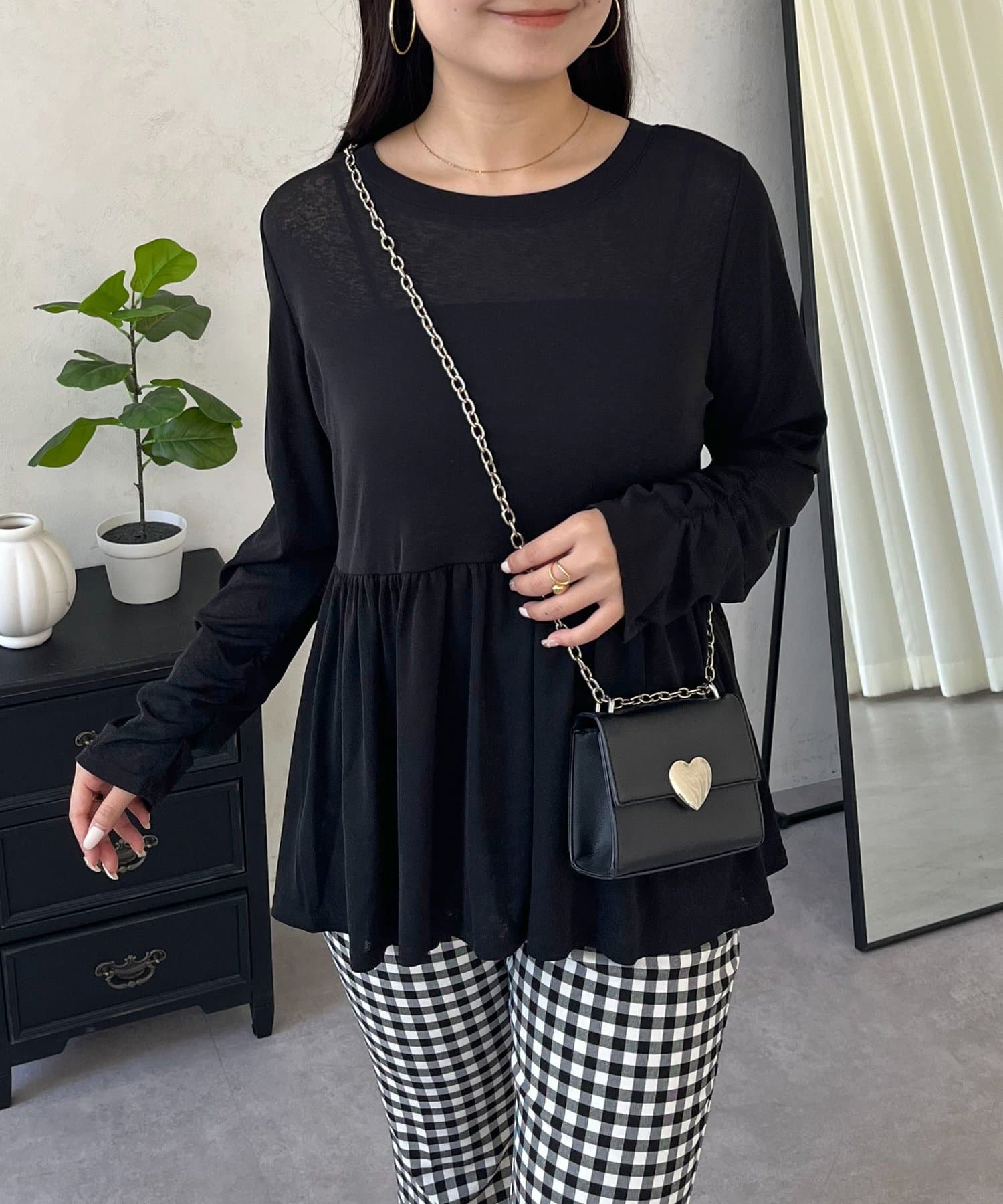 prose verse(プロズヴェール) 袖シャーリングシアーペプラムロンＴ