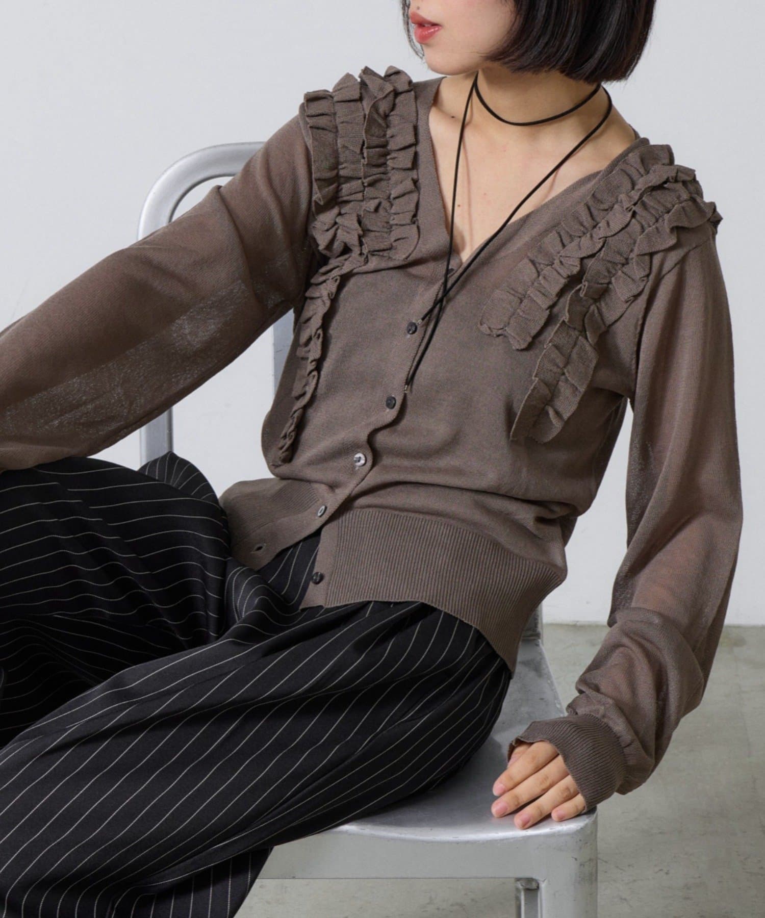 -goocy-(グーシー) アシメフリルシアーカーディガン