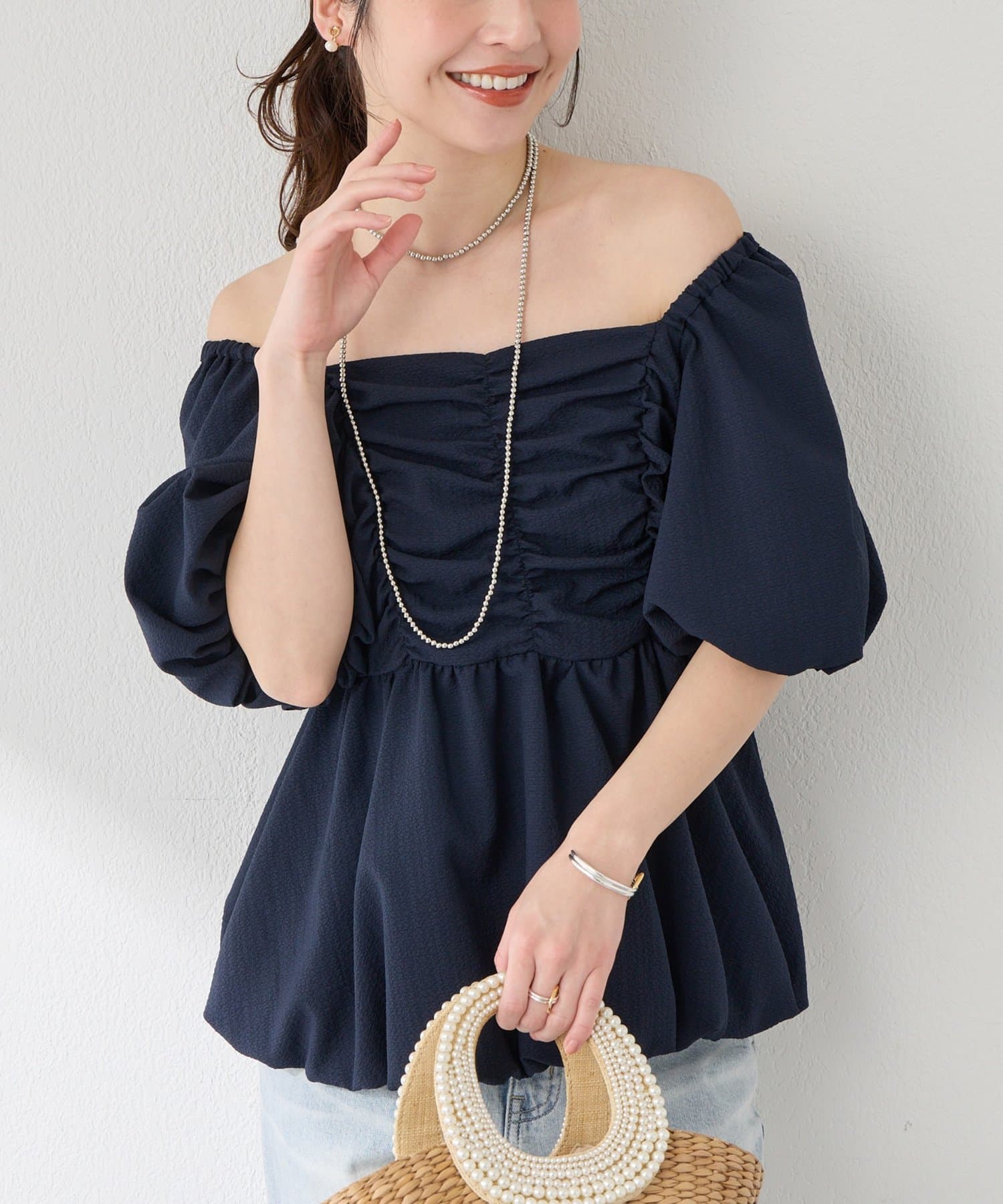 La boutique BonBon(ラブティックボンボン) バルーンペプラムブラウス