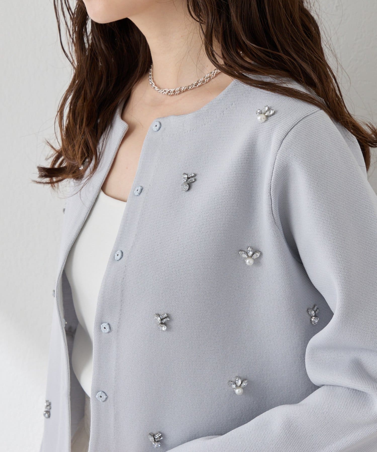 La boutique BonBon(ラブティックボンボン) ビジュー刺繍スポンディッシュジャケットカーディガン