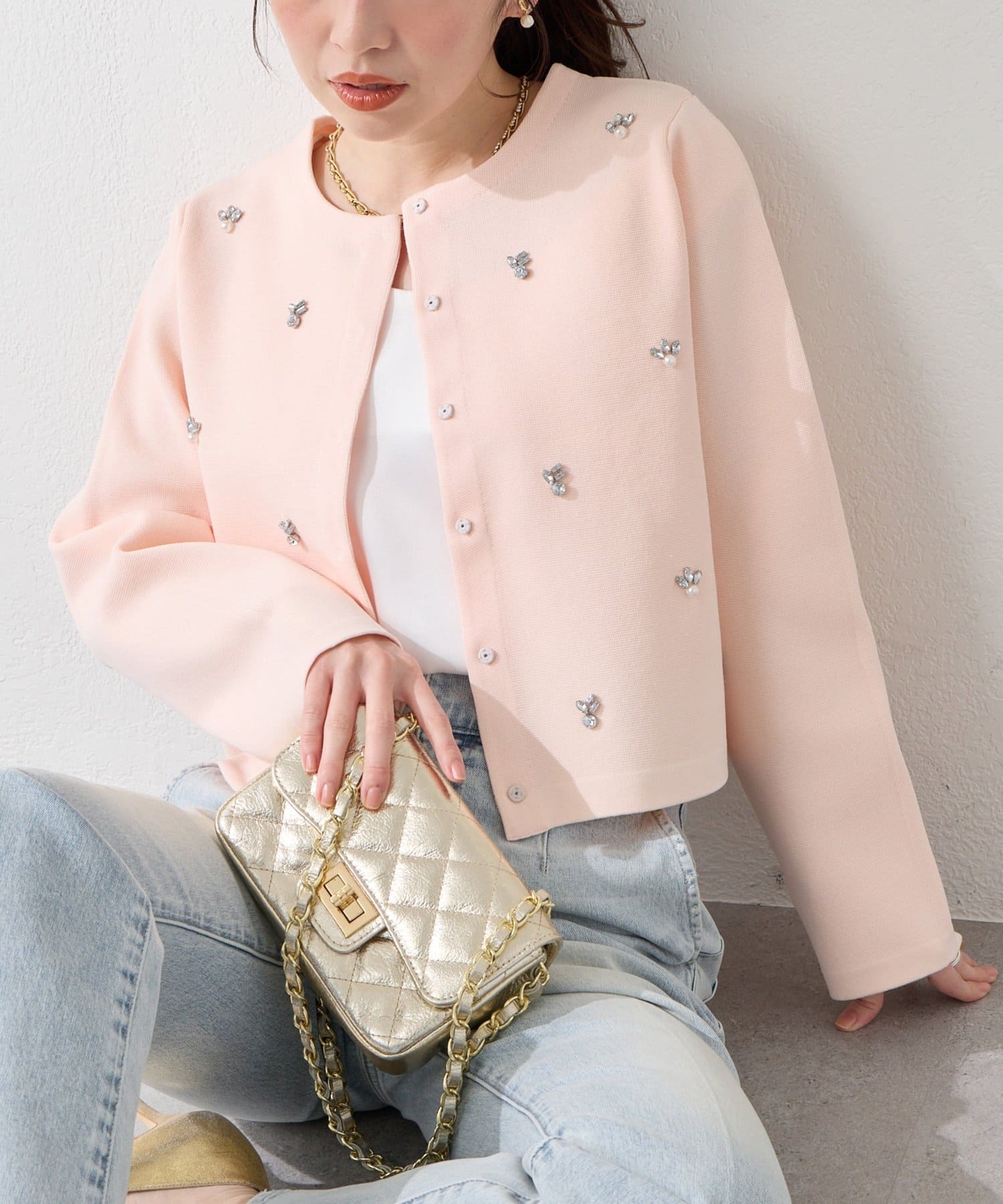 La boutique BonBon(ラブティックボンボン) ビジュー刺繍スポンディッシュジャケットカーディガン