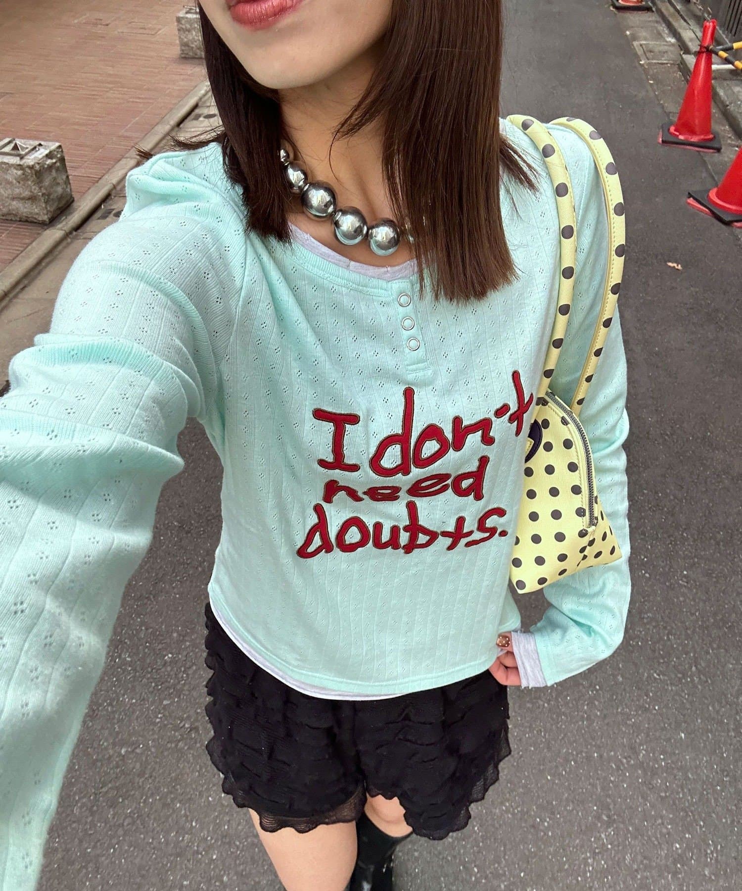 CIAOPANIC(チャオパニック) 手書きロゴアイレットヘンリーレイヤードトップス