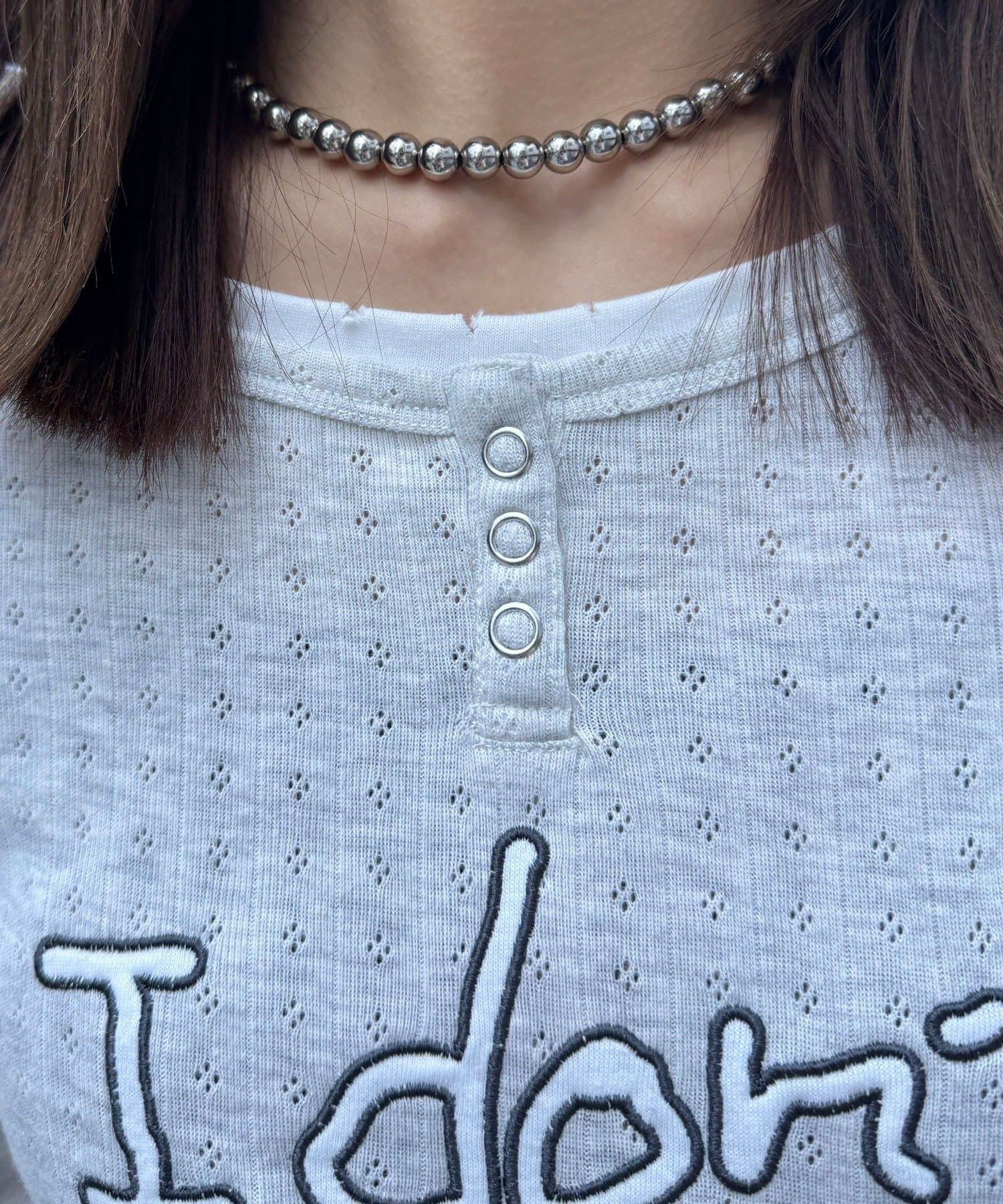 CIAOPANIC(チャオパニック) 手書きロゴアイレットヘンリーレイヤードトップス