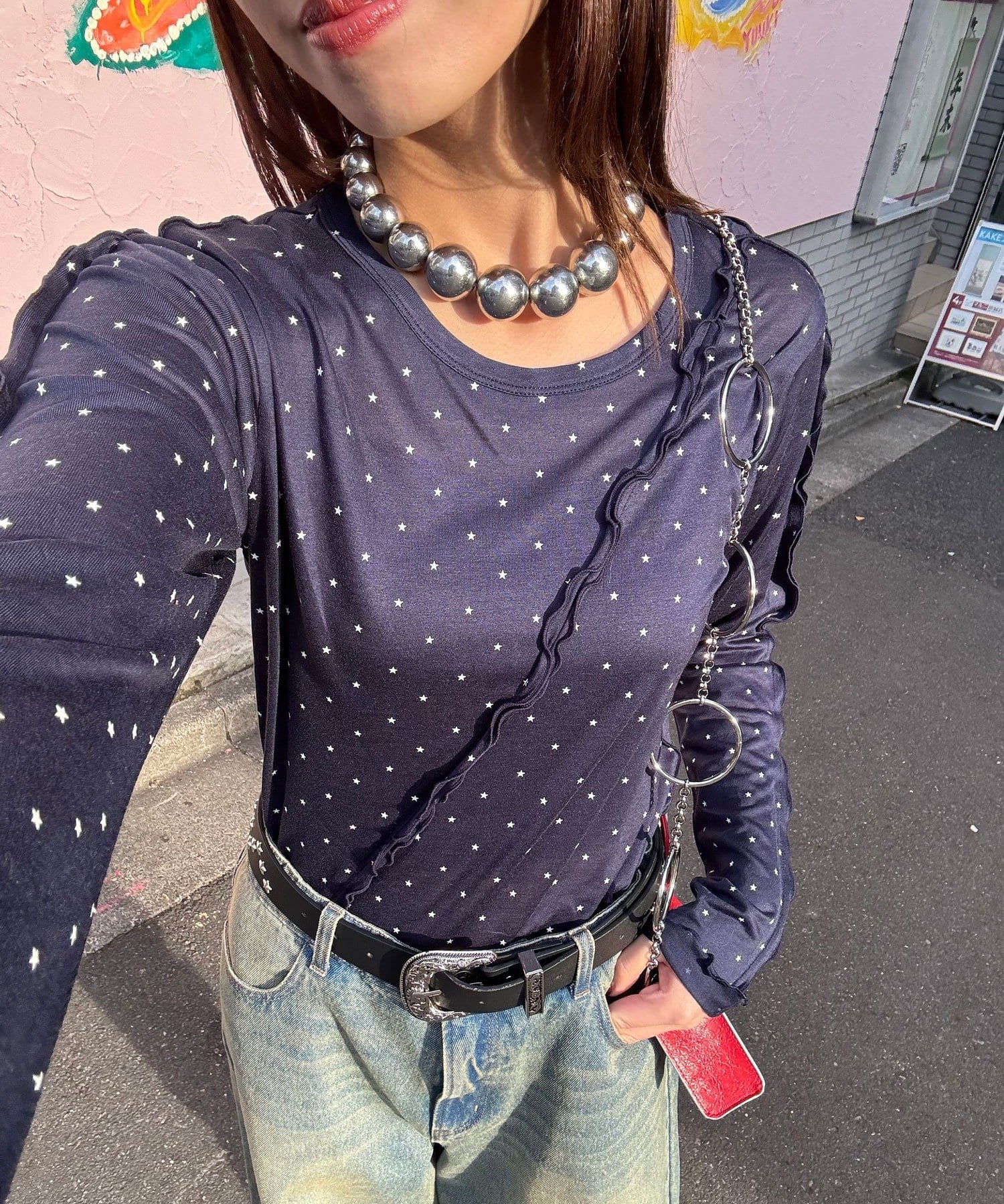 CIAOPANIC(チャオパニック) （無地/星柄）メローデザインシアートップス