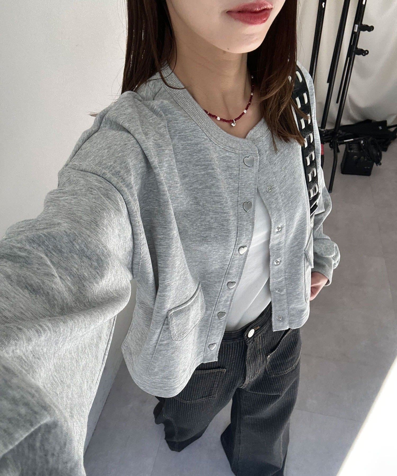 CIAOPANIC(チャオパニック) ハートボタン配色ステッチスウェットカーディガン