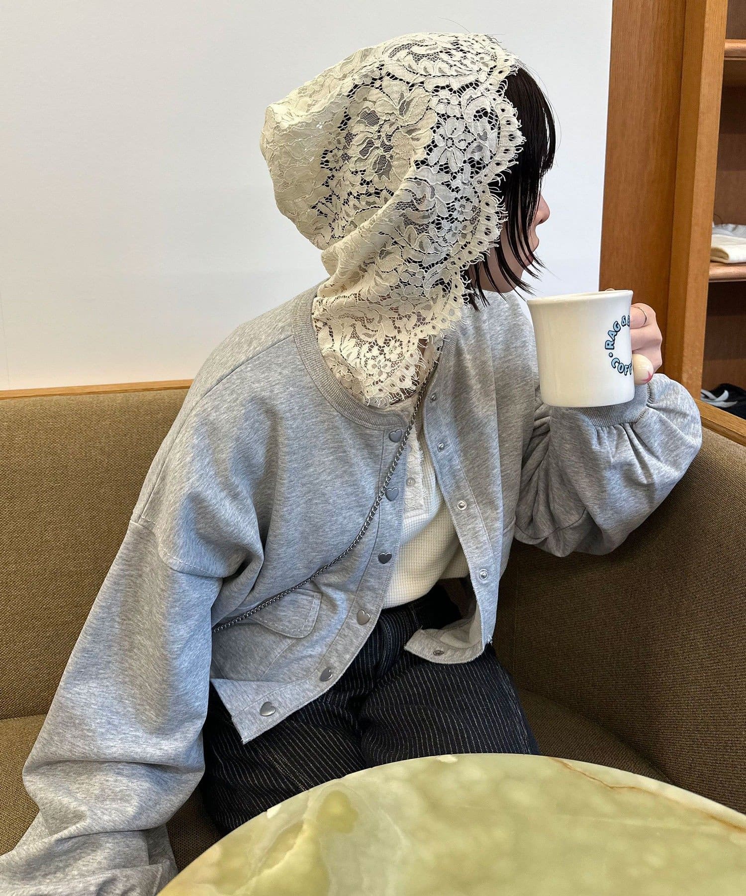 CIAOPANIC(チャオパニック) ハートボタン配色ステッチスウェットカーディガン