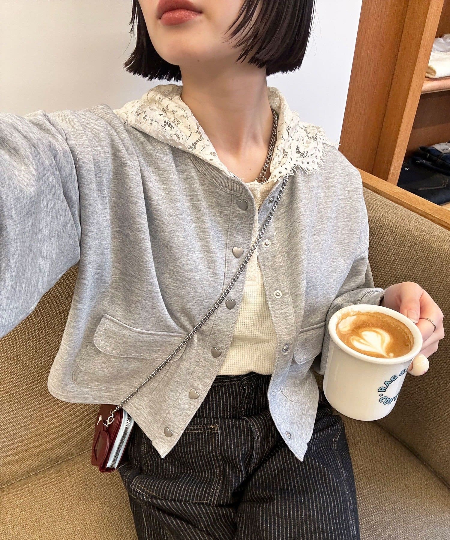 CIAOPANIC(チャオパニック) ハートボタン配色ステッチスウェットカーディガン