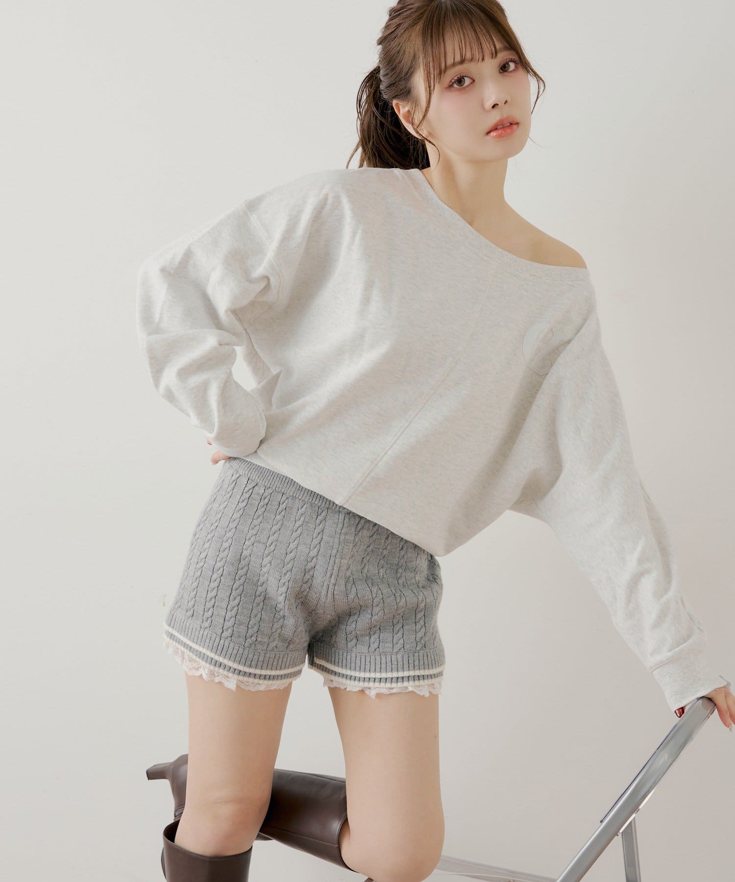 Chico(チコ) 【セットアップ対応】裾レイヤードニットショートパンツ