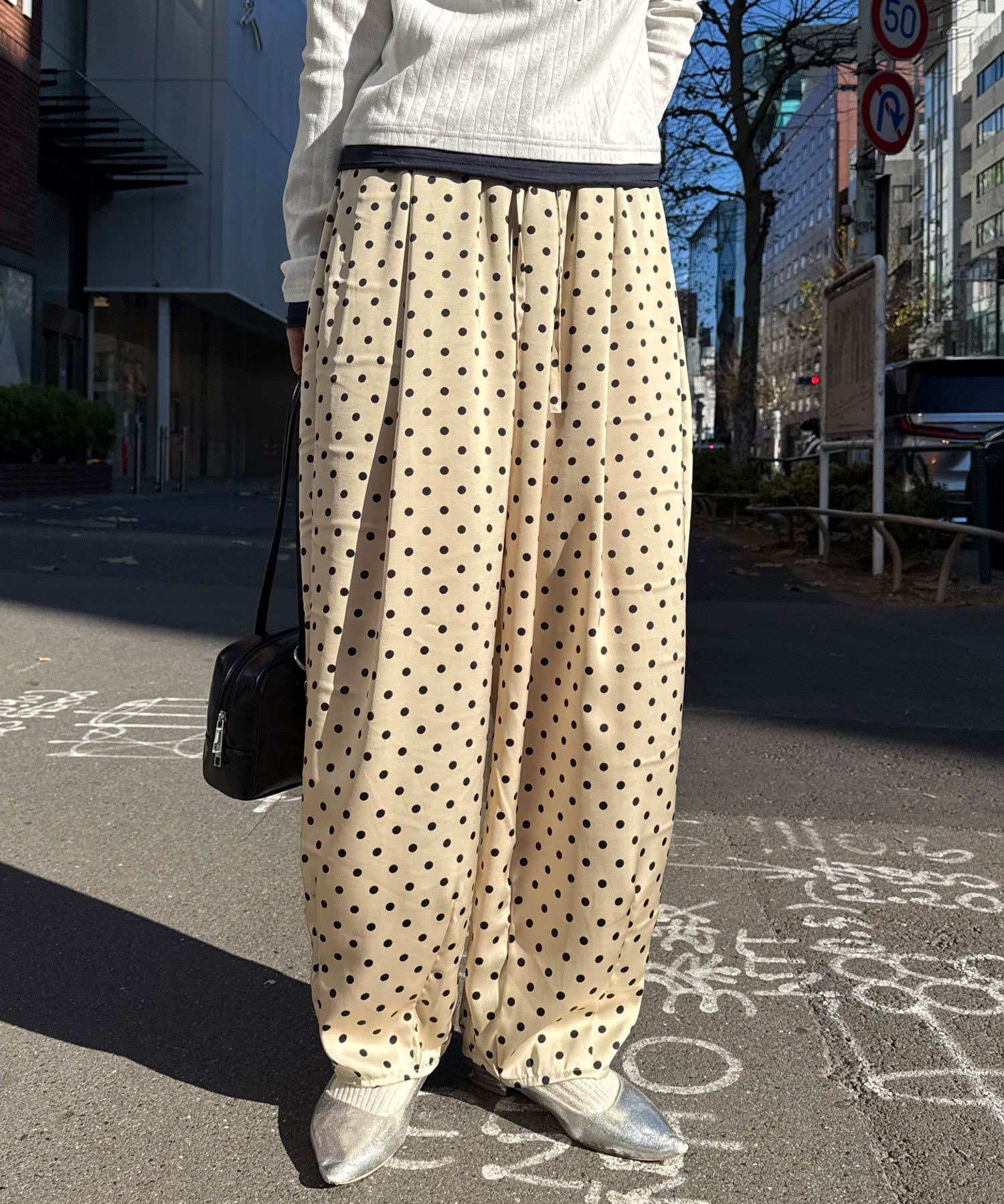 CIAOPANIC(チャオパニック) レースポケットドットサテンカーブパンツ