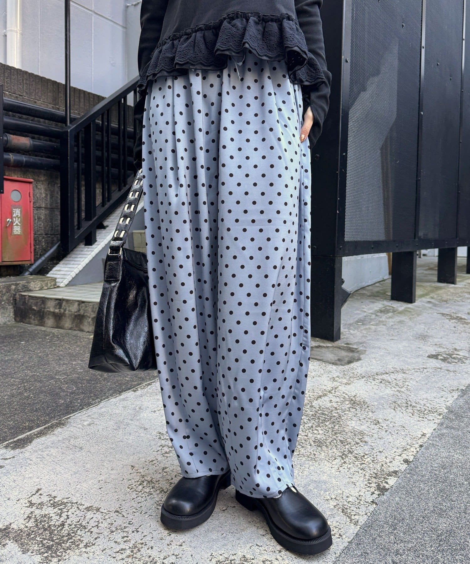 CIAOPANIC(チャオパニック) レースポケットドットサテンカーブパンツ