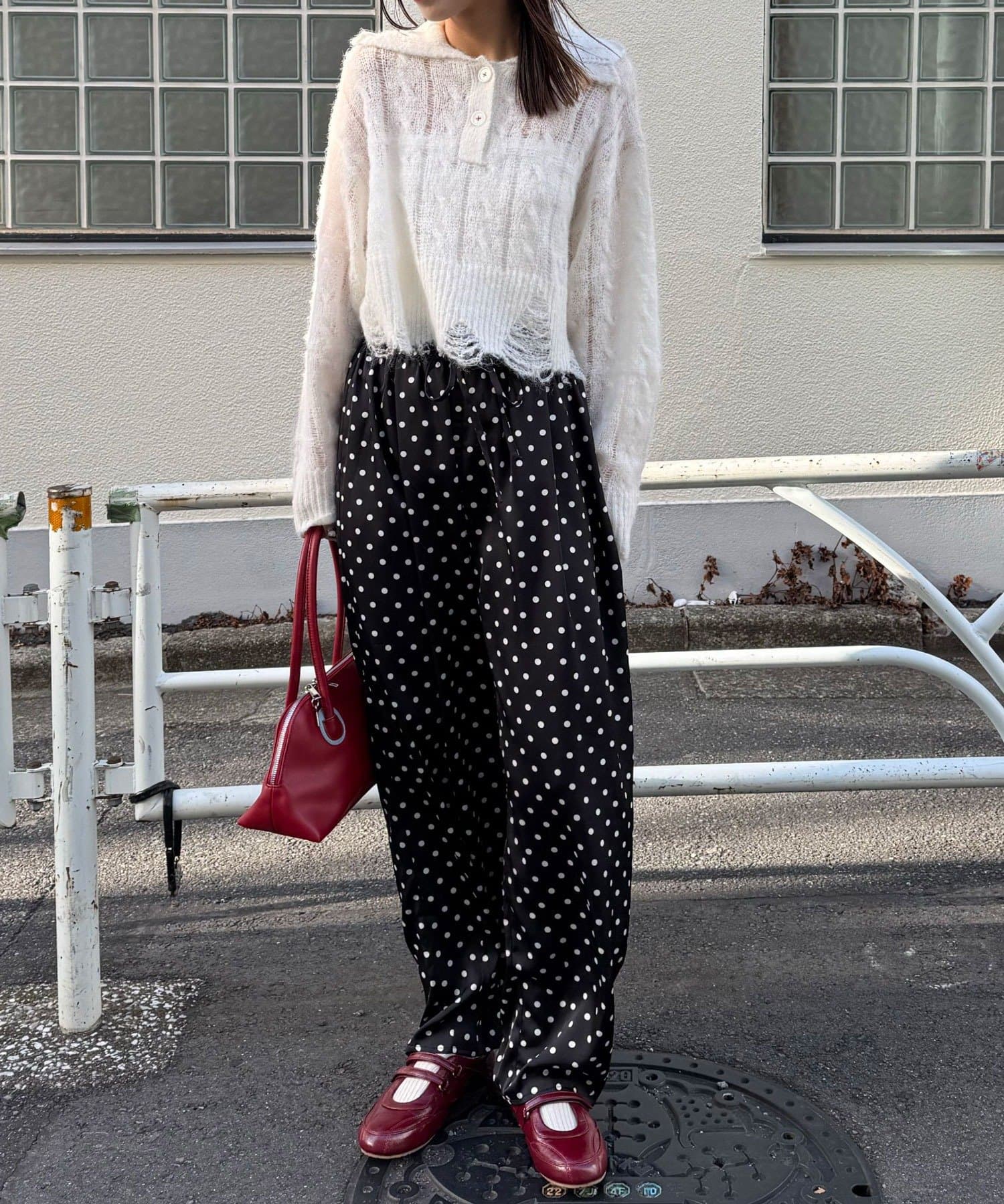 CIAOPANIC(チャオパニック) レースポケットドットサテンカーブパンツ