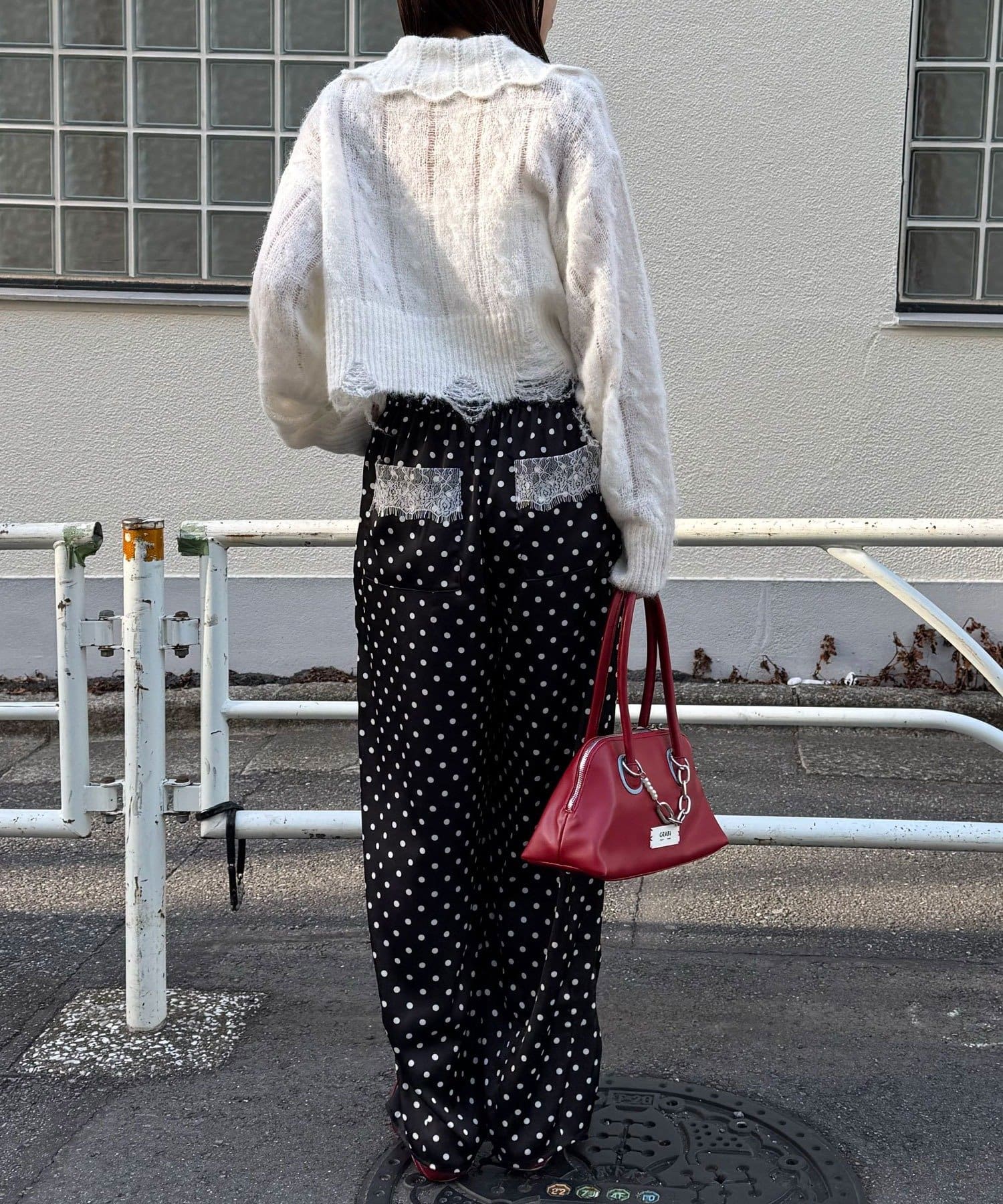 CIAOPANIC(チャオパニック) レースポケットドットサテンカーブパンツ