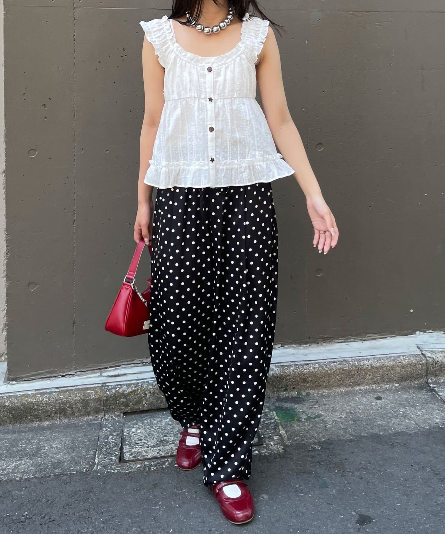 CIAOPANIC(チャオパニック) レースポケットドットサテンカーブパンツ
