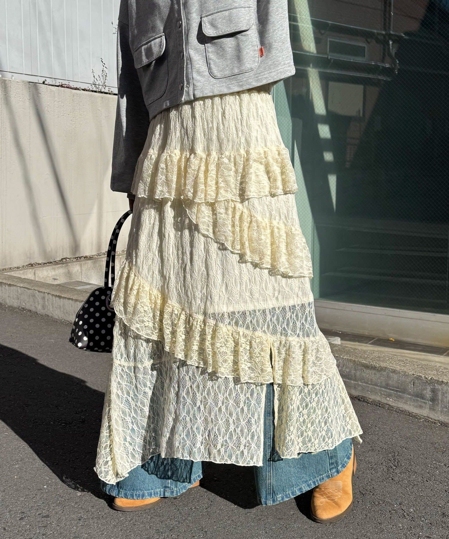 CIAOPANIC(チャオパニック) レースイレヘムIラインロングスカート